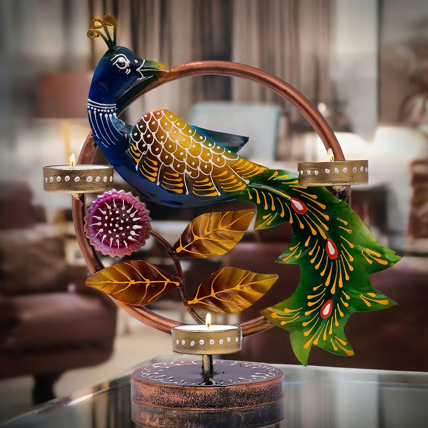 Illuminate Your Space with Elegant Tealight Candle Holder - Tabletop Decorative Peacock Three Candle Holder (Design 2) — photo — 4 of 7