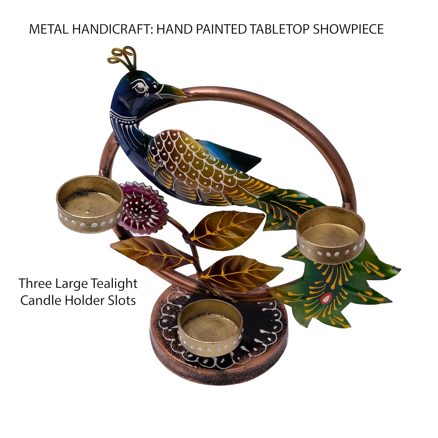 Illuminate Your Space with Elegant Tealight Candle Holder - Tabletop Decorative Peacock Three Candle Holder (Design 2) — photo — 3 of 7