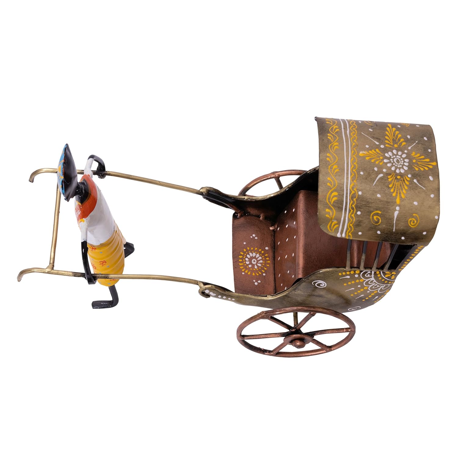 Handcrafted Iron Rickshaw Showpiece - Vintage Tabletop Rajasthani Hand Painted Decor for Home and Office, 12 Inches - Ideal for Living Room, Study Table, Gifting (Yellow) — photo — 8 of 8