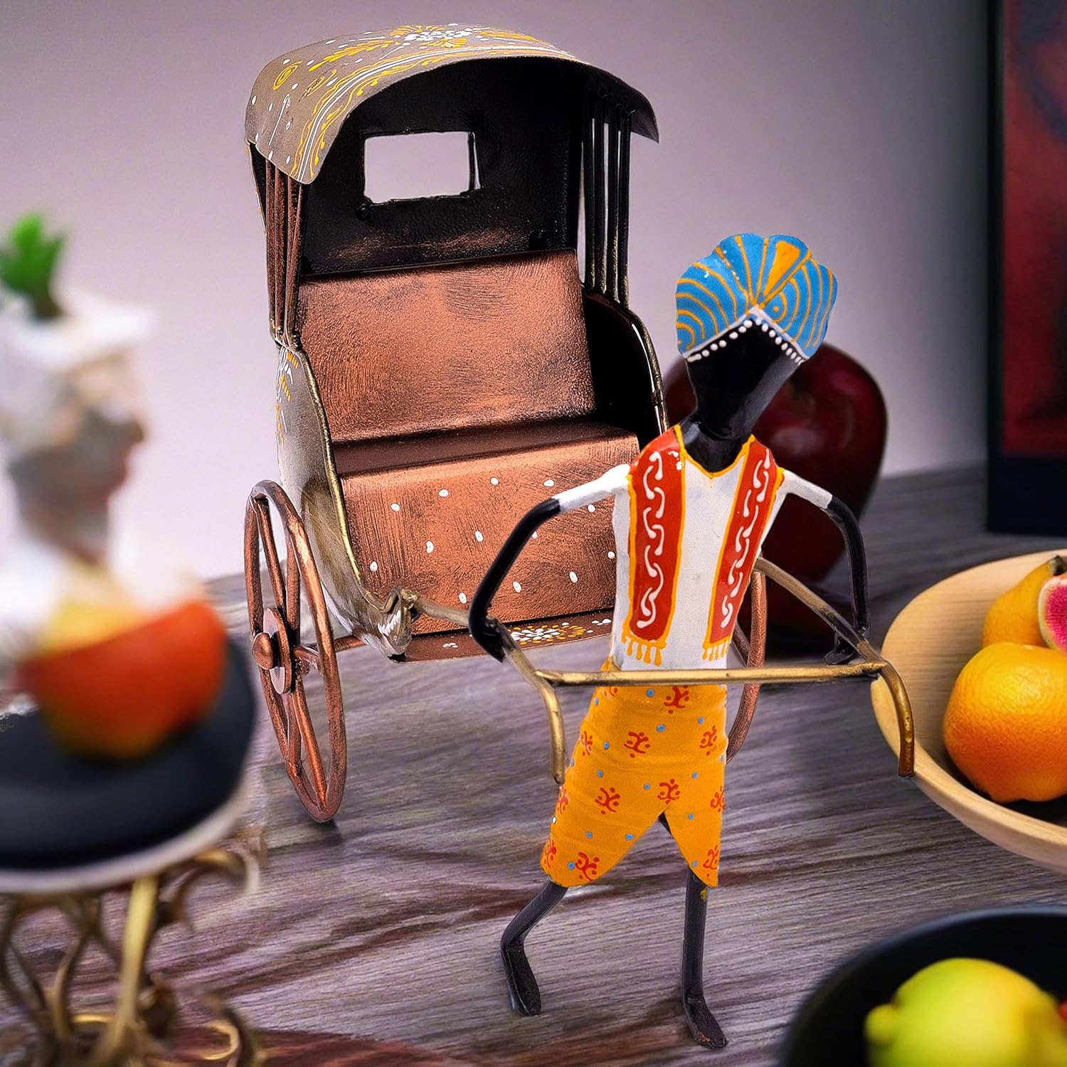 Handcrafted Iron Rickshaw Showpiece - Vintage Tabletop Rajasthani Hand Painted Decor for Home and Office, 12 Inches - Ideal for Living Room, Study Table, Gifting (Yellow) — photo — 6 of 8