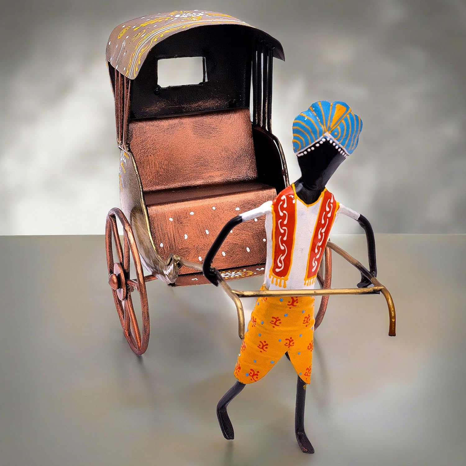 Handcrafted Iron Rickshaw Showpiece - Vintage Tabletop Rajasthani Hand Painted Decor for Home and Office, 12 Inches - Ideal for Living Room, Study Table, Gifting (Yellow) — photo — 5 of 8
