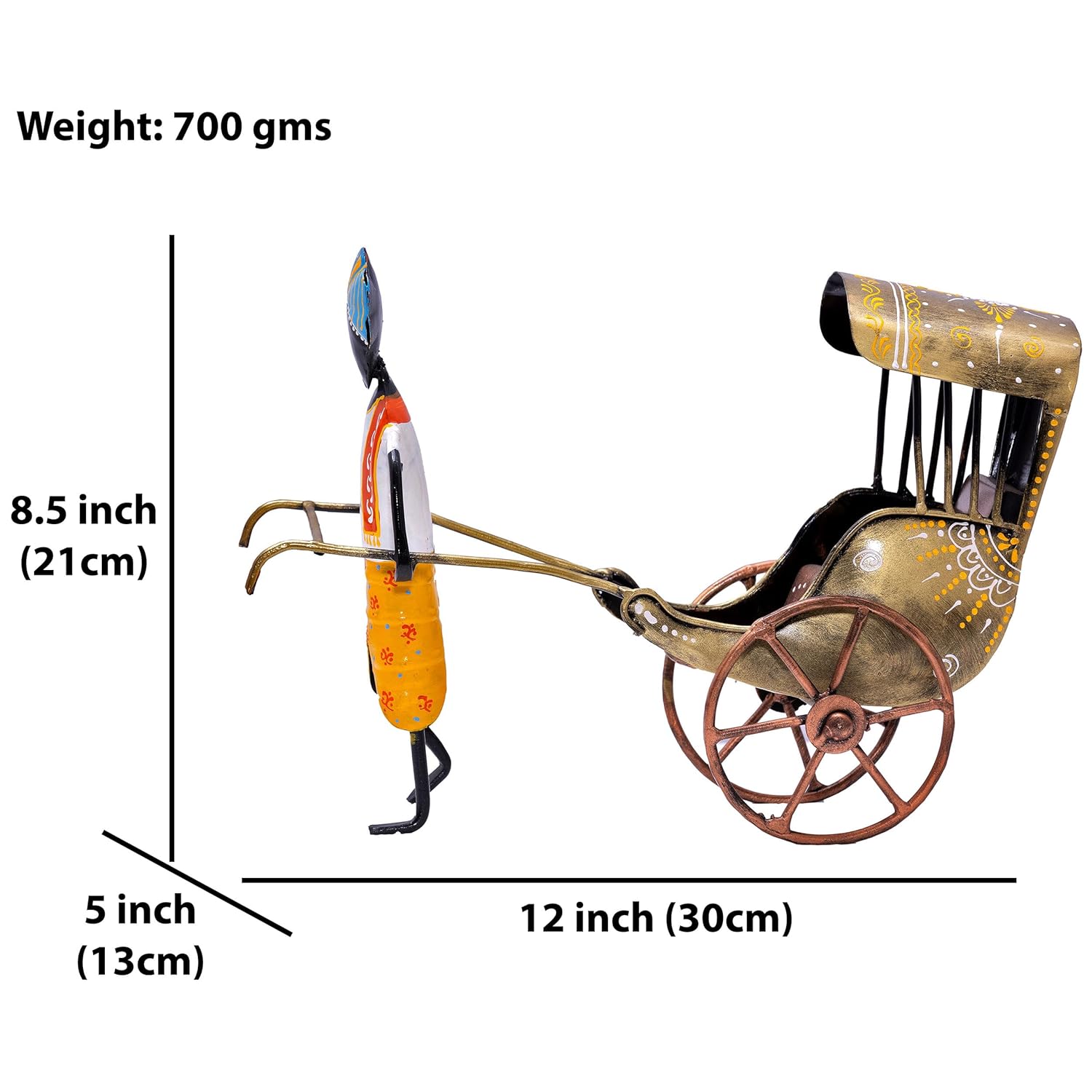 Handcrafted Iron Rickshaw Showpiece - Vintage Tabletop Rajasthani Hand Painted Decor for Home and Office, 12 Inches - Ideal for Living Room, Study Table, Gifting (Yellow) — photo — 3 of 8