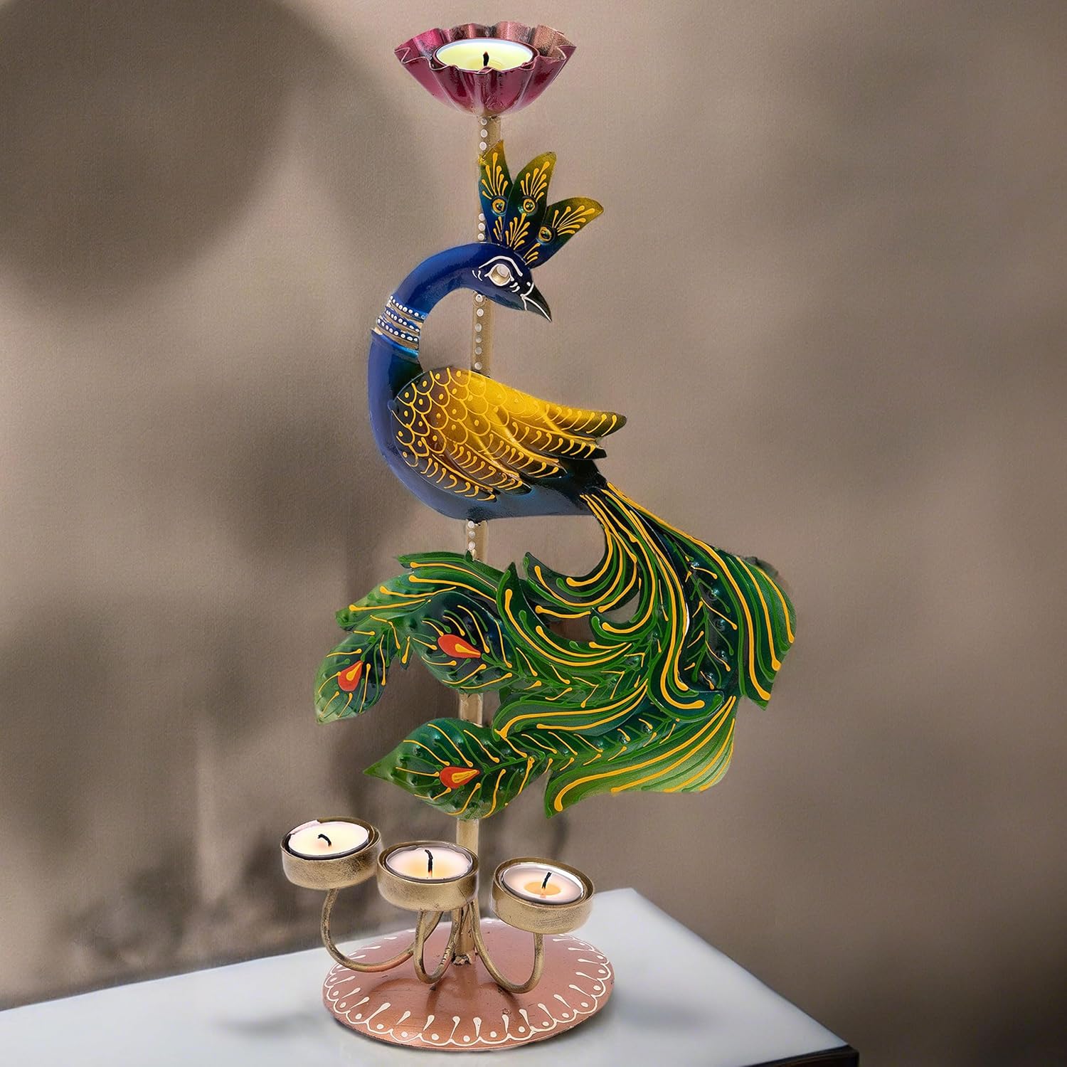 Illuminate Your Space with Elegant Tealight Candle Holder - Decorative Peacock Four Candle Holder (Design 3) — photo — 7 of 9