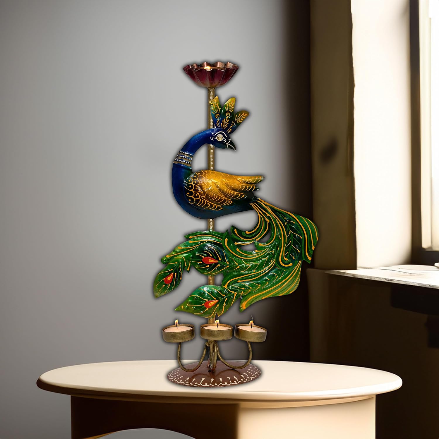 Illuminate Your Space with Elegant Tealight Candle Holder - Decorative Peacock Four Candle Holder (Design 3) — photo — 4 of 9