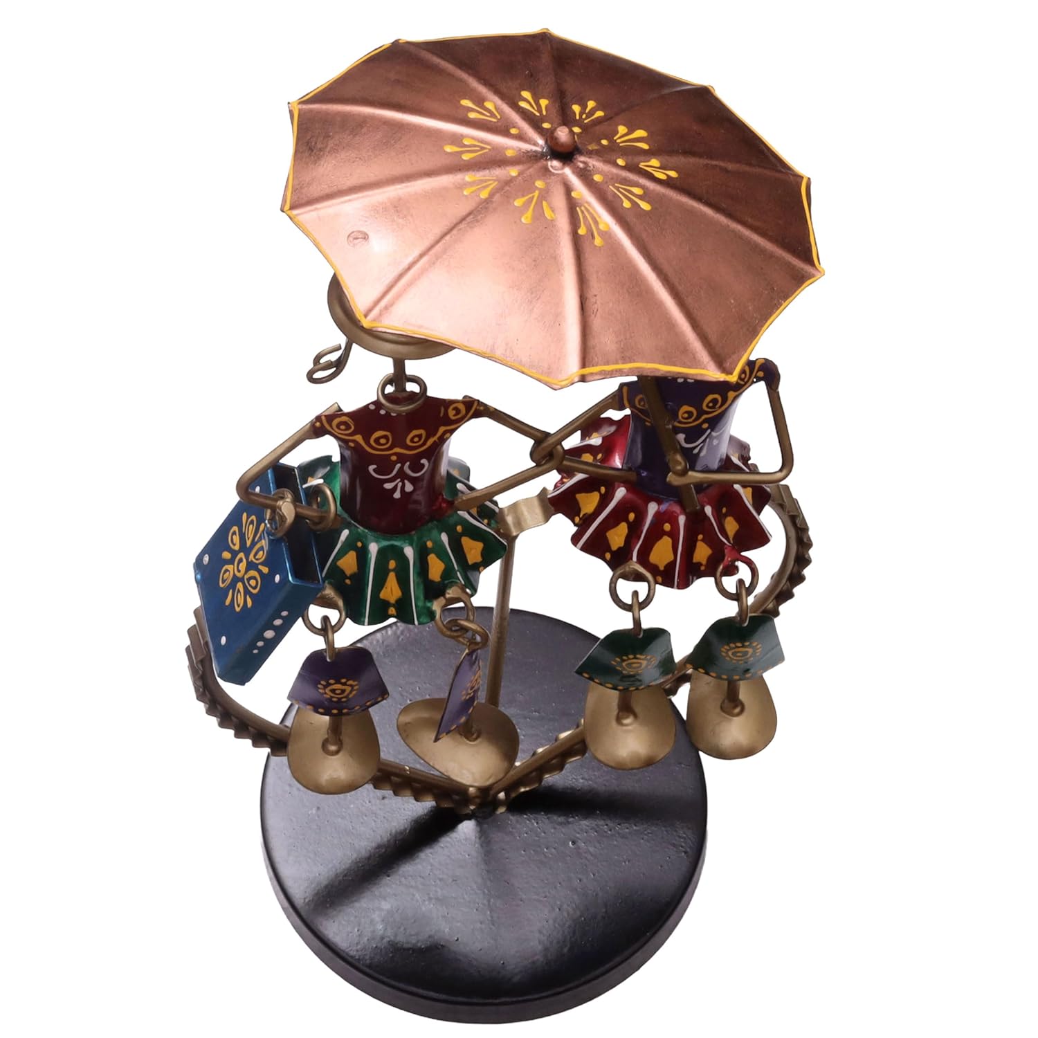 Valentine Couple Love Dolls Showpiece, Vibrant Colourful Iron Metal Two Doll with Umbrella on a Heart Stand Tabletop Home Decor Gift Set — photo — 8 of 9