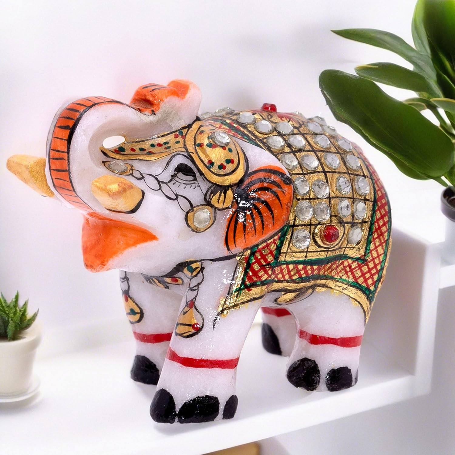 Elegant Marble Elephant Statue - Handcrafted Home Decor Showpiece Symbolizing Love, Strength, Luck | Pure Makrana Marble | Vastu Shastra Positive Energy (2 inch) — photo — 2 of 6