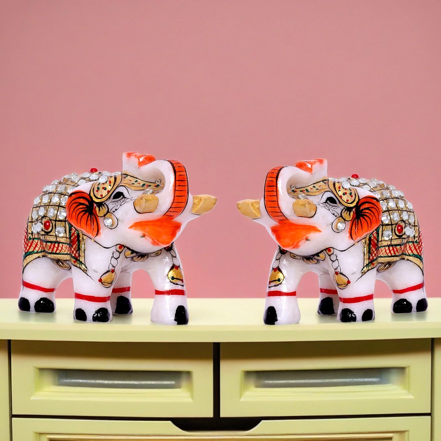 Marble Elephant Showpiece Set of 2 Statues 2x3 inch Home Decor Item for Study Table, Living Room Shelf, Tabletop, Office Desk (White, 2 x 3, 2) — photo — 3 of 8