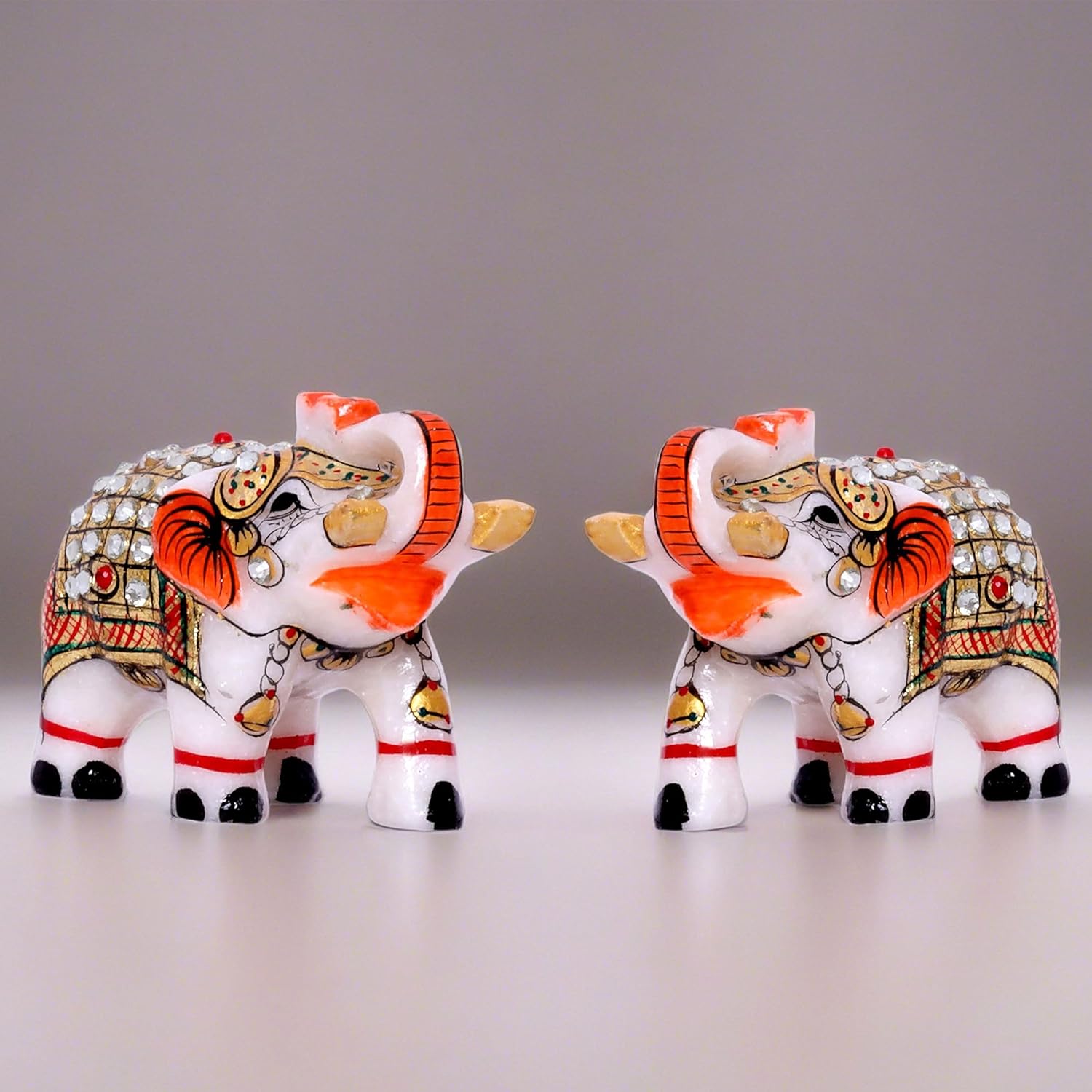 Marble Elephant Showpiece Set of 2 Statues 2x3 inch Home Decor Item for Study Table, Living Room Shelf, Tabletop, Office Desk (White, 2 x 3, 2) — photo — 2 of 8