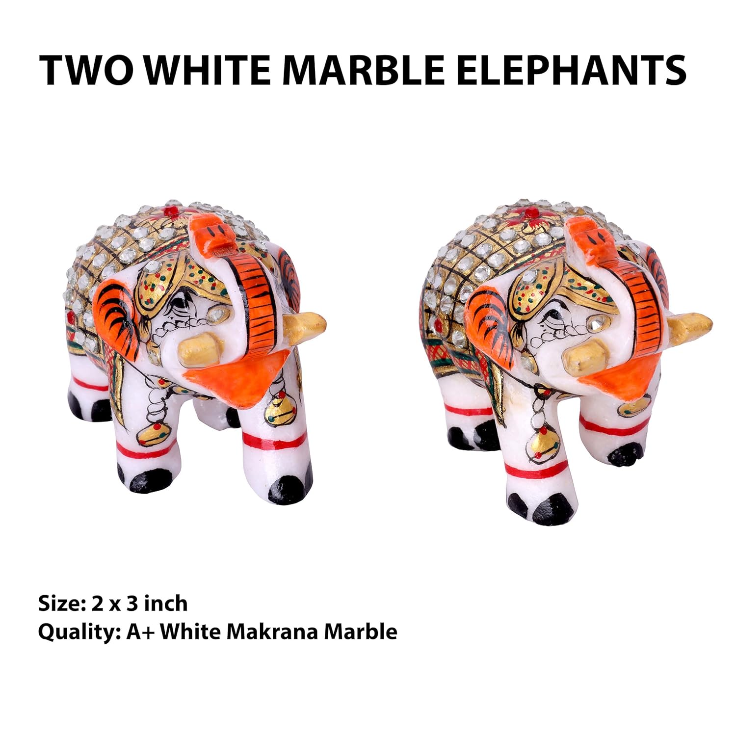Marble Elephant Showpiece Set of 2 Statues 2x3 inch Home Decor Item for Study Table, Living Room Shelf, Tabletop, Office Desk (White, 2 x 3, 2) — photo — 4 of 8