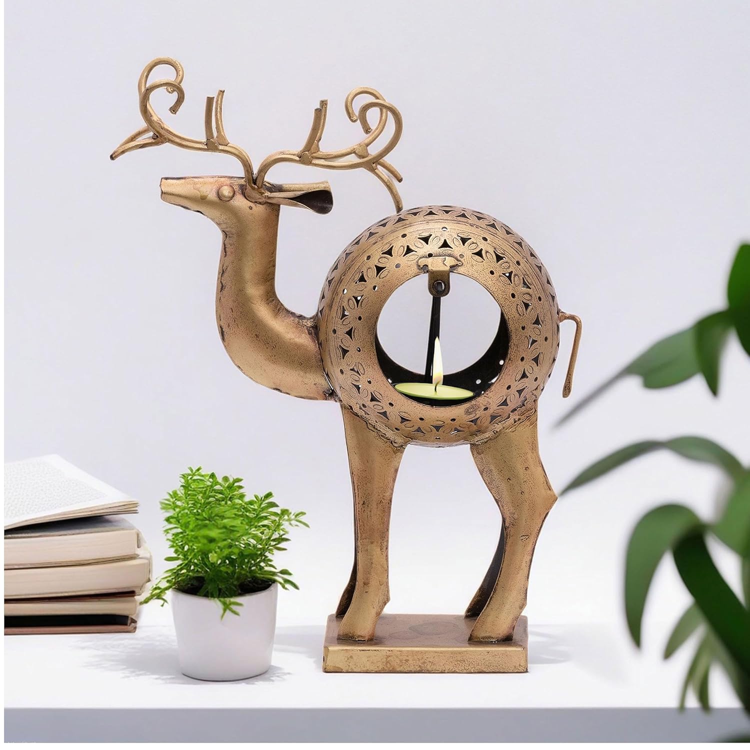 Tealight Candle Holder Antique Deer Tabletop Decor Ambiance Enhancing Storytelling Tealight Holder for Living Room, Romantic Dinners, Thoughtful Gifting (Deer)