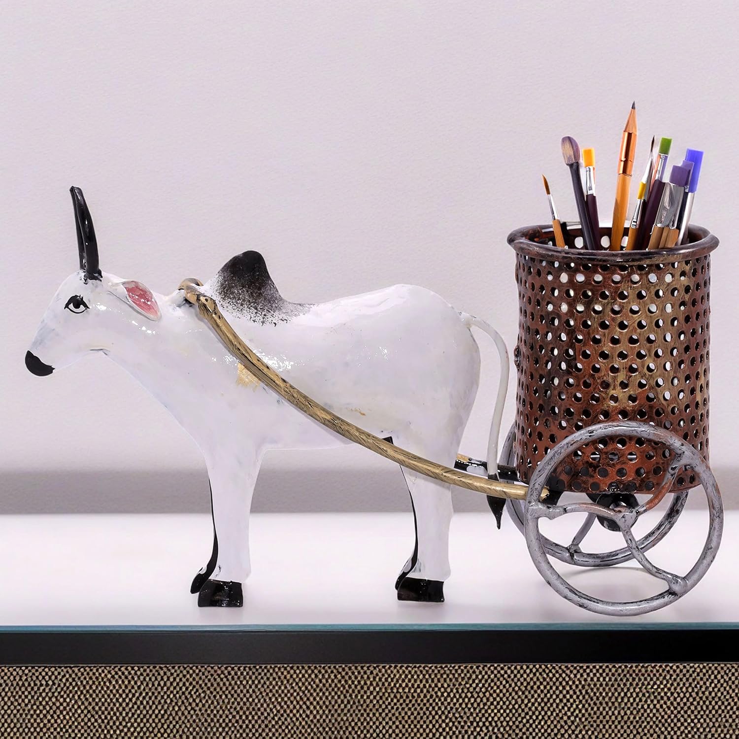 Desk Pen Stand Stationery Holder Paint Brush Office Supplies Pencil Case for Desk Study Table Office Work Organizer Home Decor (Bullock Cart)
