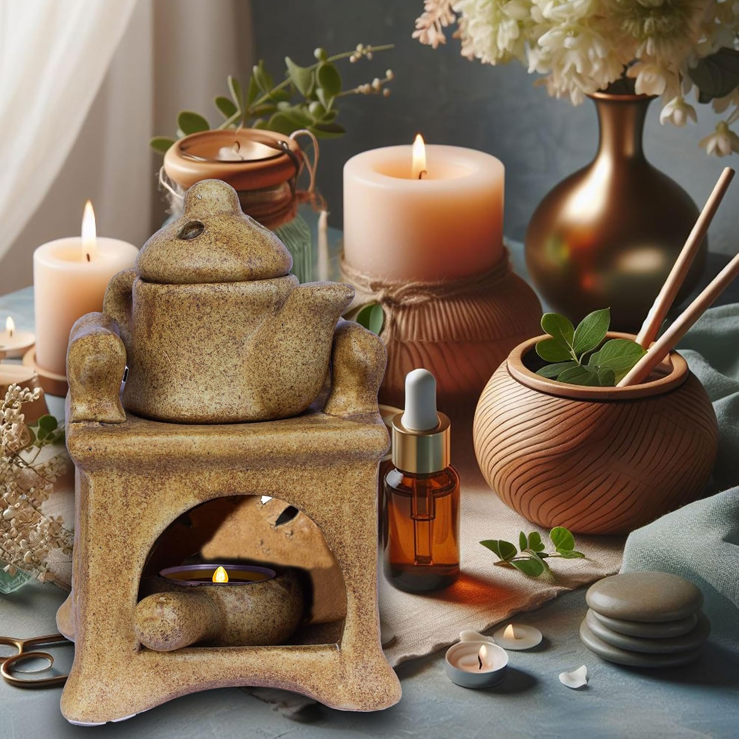 Teapot Oil Diffuser for Home Fragrance, Tealight Candle Oil Burner Aroma Diffuser for Serenity, Wellness Gift, Indoor Fragrance (Ceramic) — photo — 7 of 8