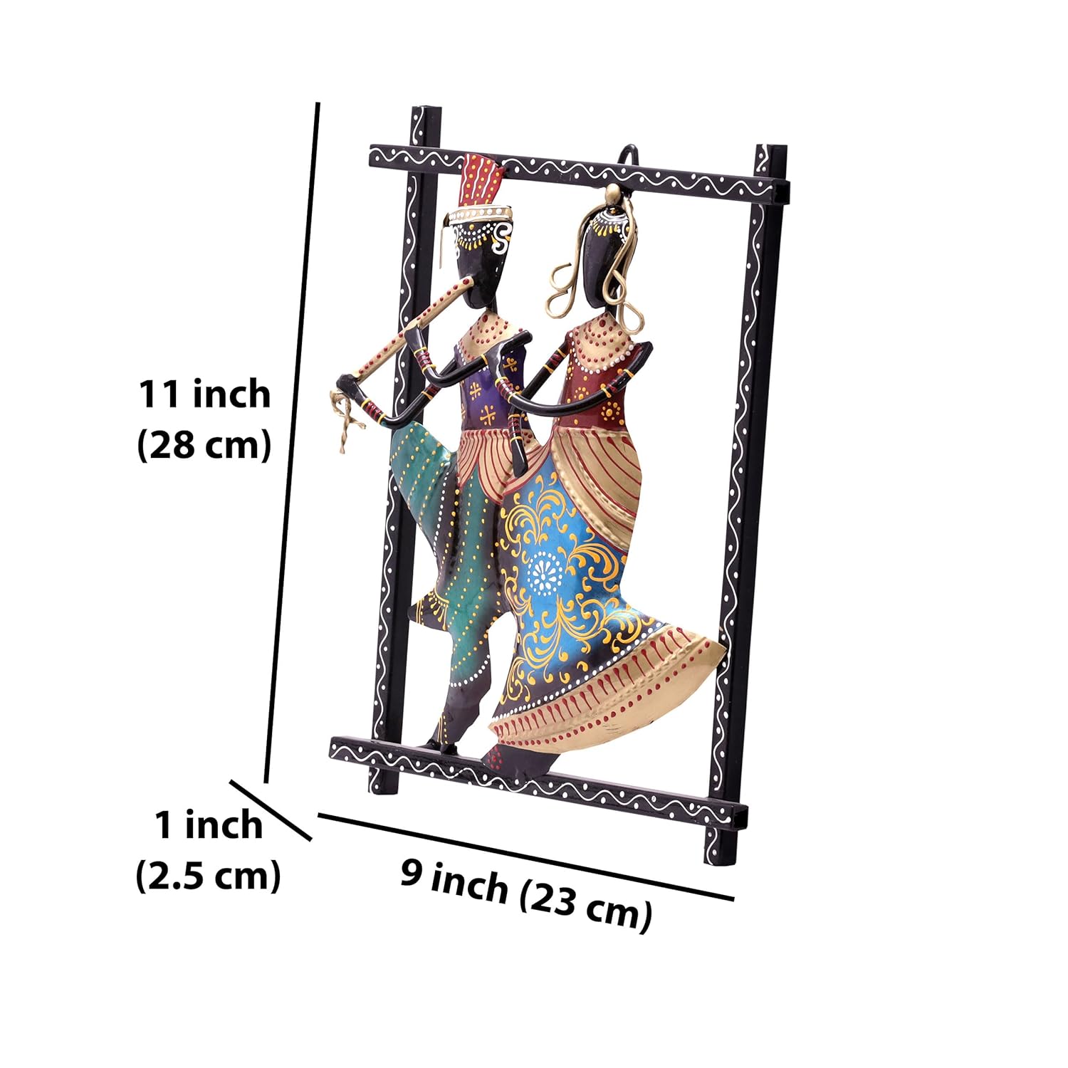Radha Kishan Wall Hanging Showpiece, Vibrant Rajasthani Handpainted Wall Mount Frame of Lord Krishna with Flute and Radha (Krishna-Radha) — photo — 6 of 7
