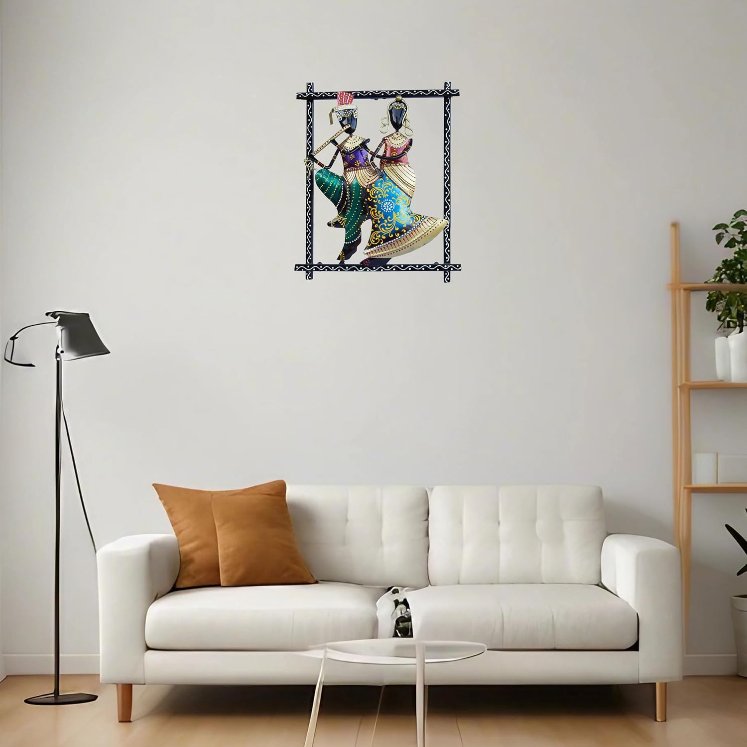 Radha Kishan Wall Hanging Showpiece, Vibrant Rajasthani Handpainted Wall Mount Frame of Lord Krishna with Flute and Radha (Krishna-Radha) — photo — 4 of 7