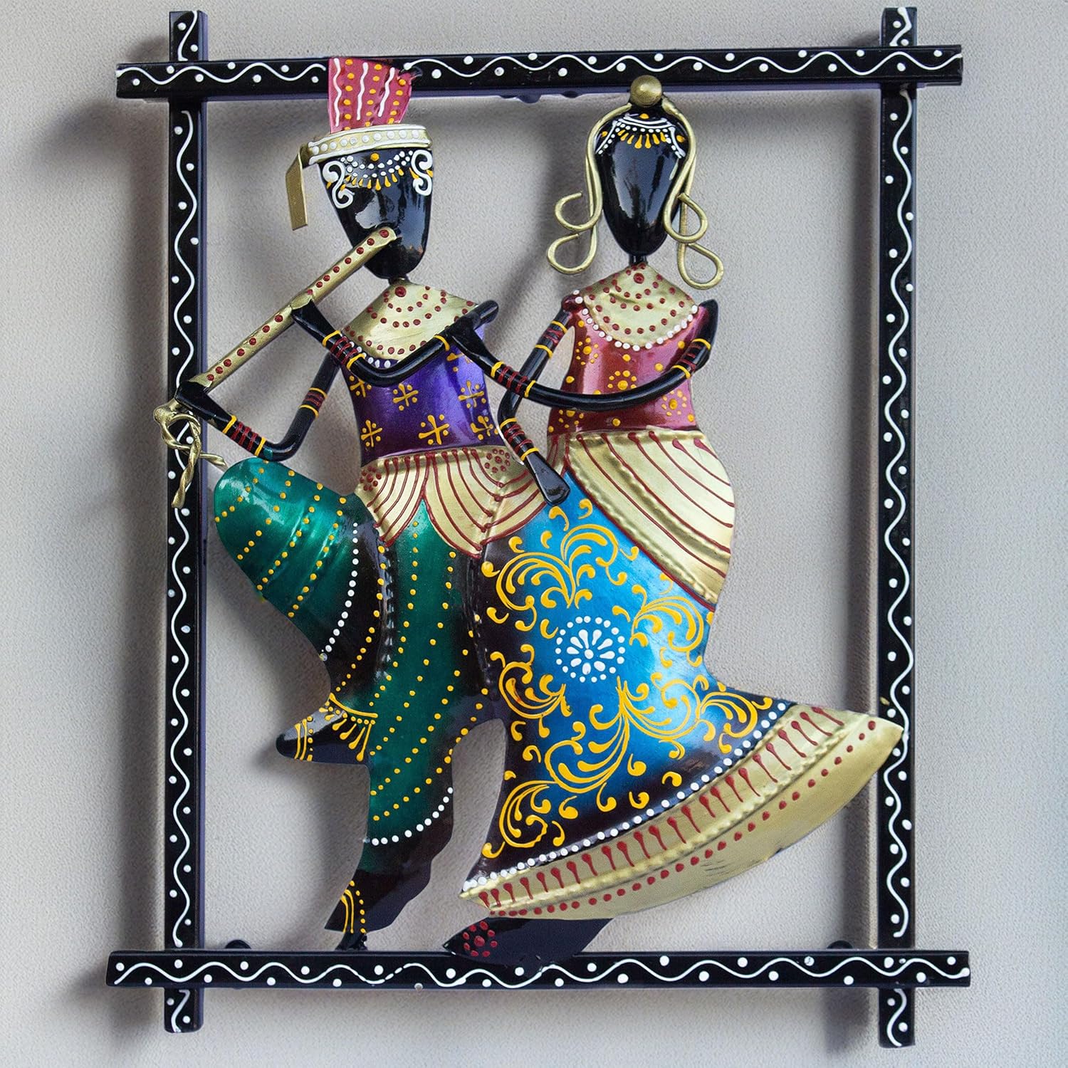 Radha Kishan Wall Hanging Showpiece, Vibrant Rajasthani Handpainted Wall Mount Frame of Lord Krishna with Flute and Radha (Krishna-Radha) — photo — 2 of 7