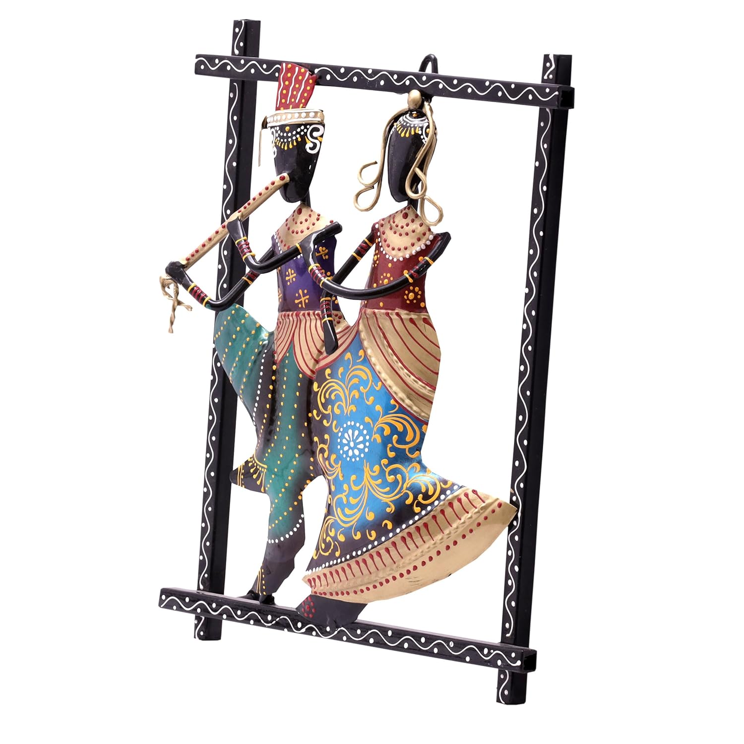 Radha Kishan Wall Hanging Showpiece, Vibrant Rajasthani Handpainted Wall Mount Frame of Lord Krishna with Flute and Radha (Krishna-Radha) — photo — 7 of 7