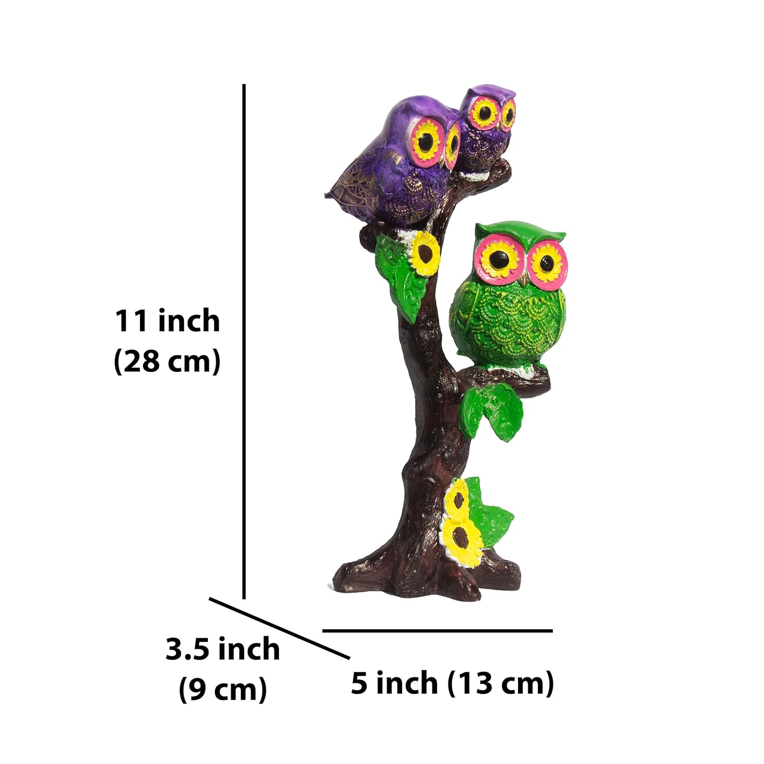 Enchanting Trio Owl Figurine on a Tree - Polyresin Wisdom Owls Showpiece, 11" Vibrant Decor for Home, Living Room, Study Table and Office (The 3 Owls) — photo — 3 of 7
