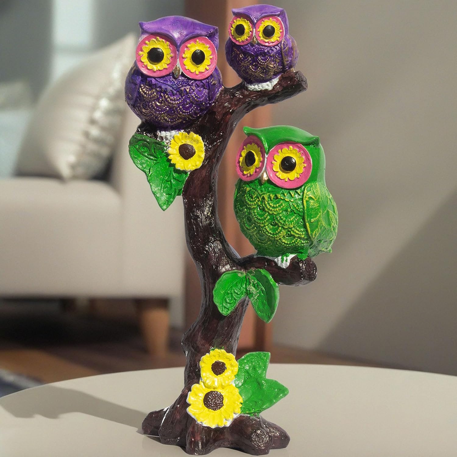 Enchanting Trio Owl Figurine on a Tree - Polyresin Wisdom Owls Showpiece, 11" Vibrant Decor for Home, Living Room, Study Table and Office (The 3 Owls) — photo — 2 of 7