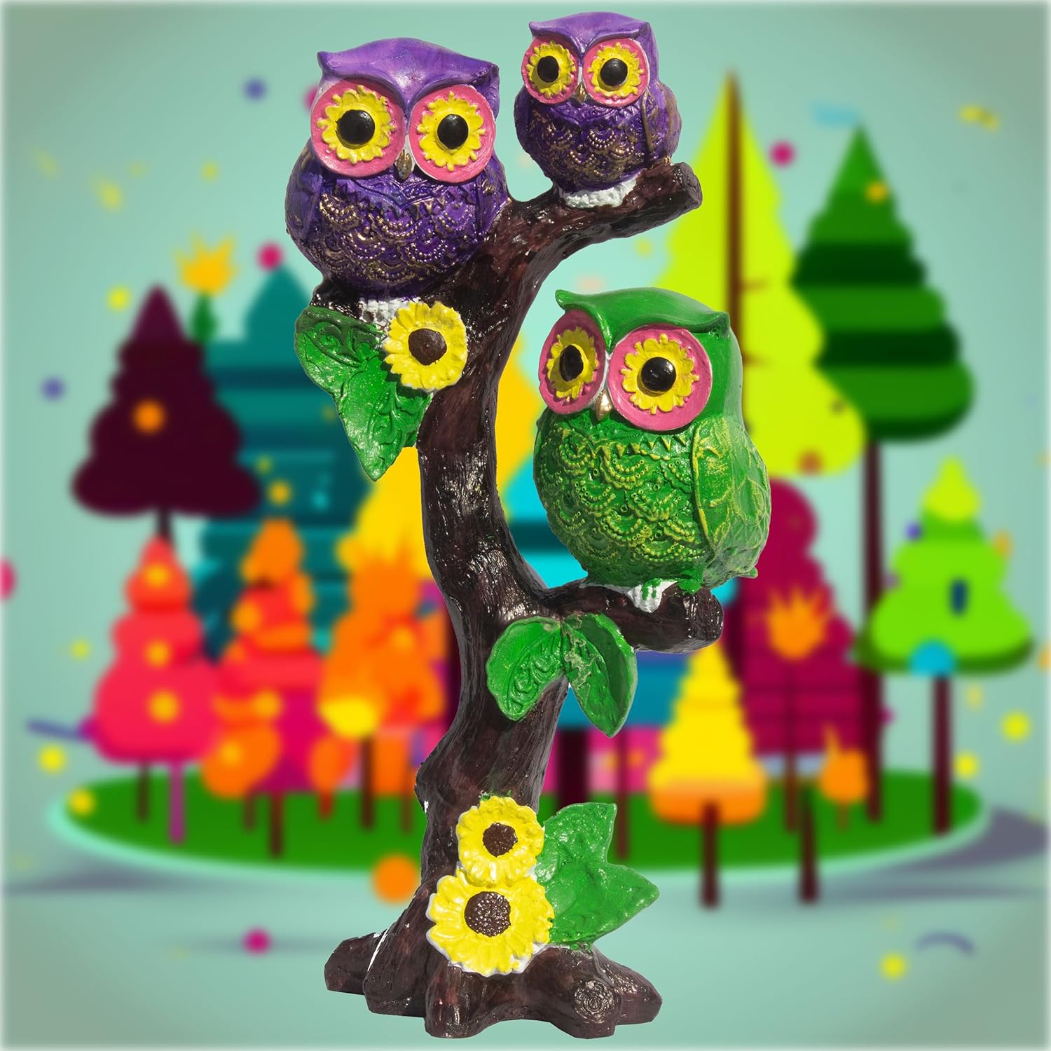 Enchanting Trio Owl Figurine on a Tree - Polyresin Wisdom Owls Showpiece, 11" Vibrant Decor for Home, Living Room, Study Table and Office (The 3 Owls) — photo — 4 of 7