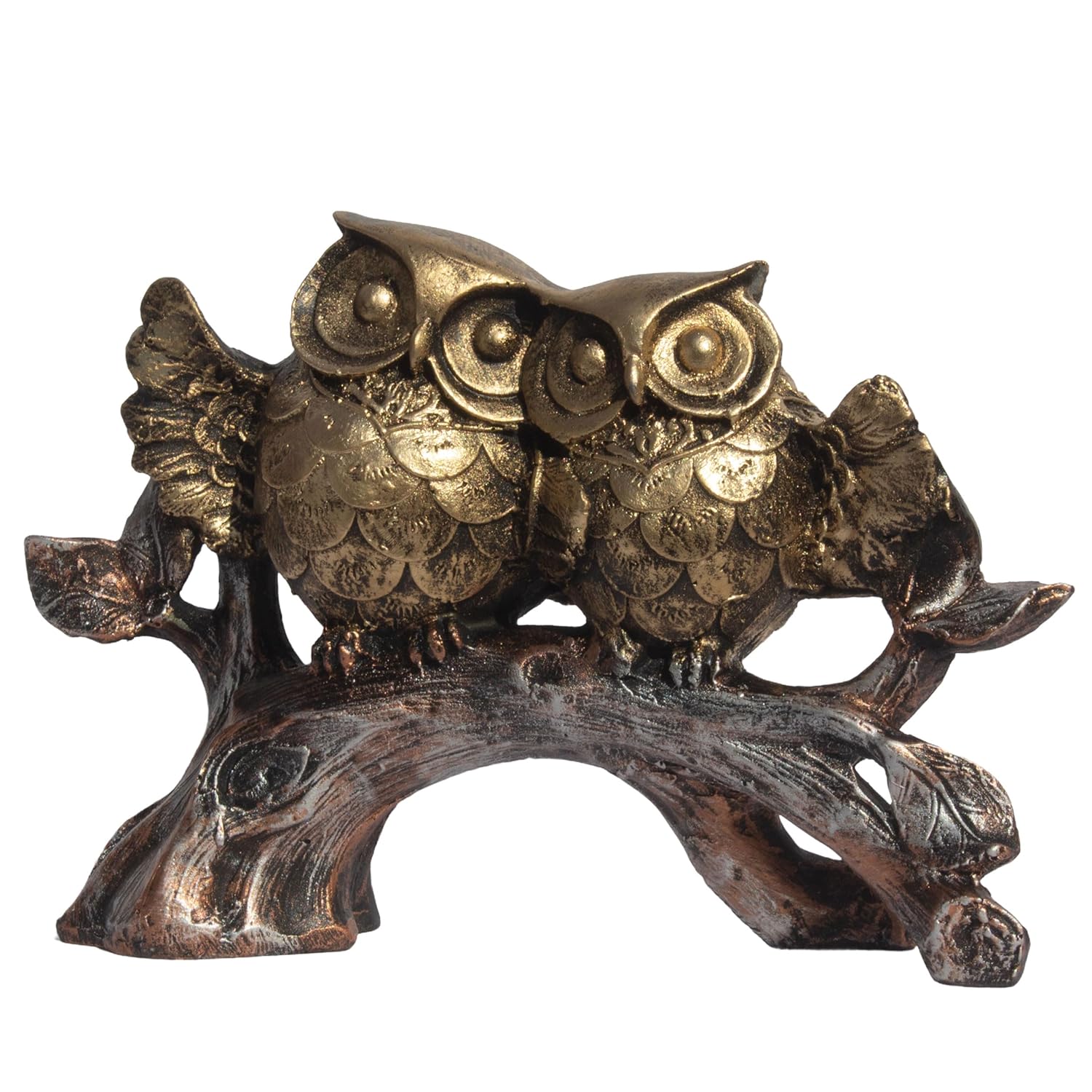 The Two Owls on a Bark Showpiece - Polyresin Owl Statue for Home, Living Room Decor, Study Table and Office (2 Owls on Branch) — photo — 2 of 8