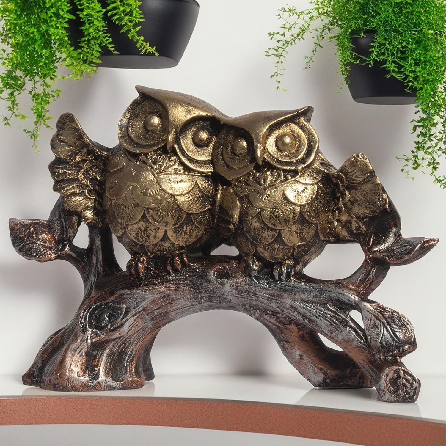 The Two Owls on a Bark Showpiece - Polyresin Owl Statue for Home, Living Room Decor, Study Table and Office (2 Owls on Branch) — photo — 4 of 8