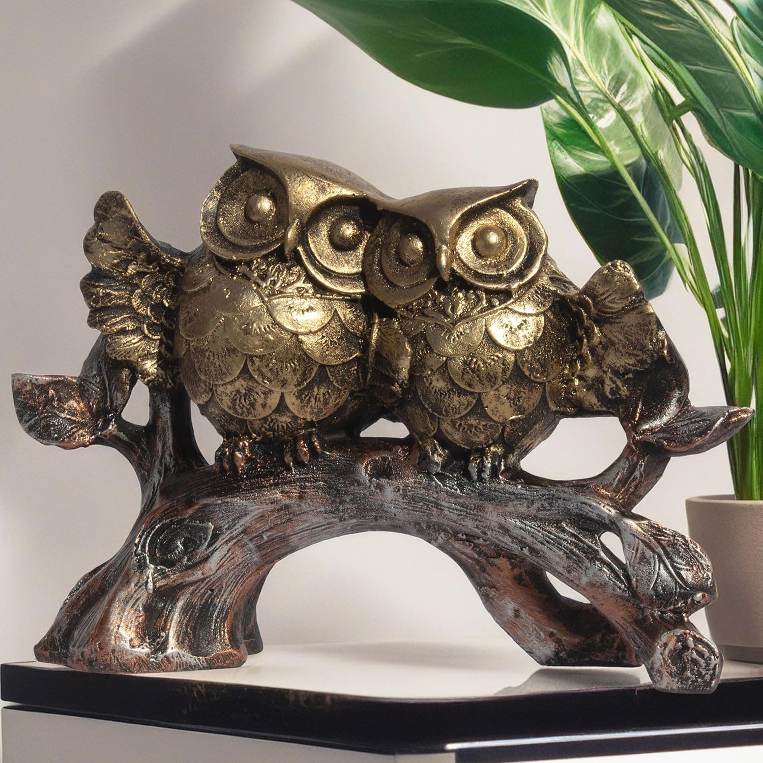 The Two Owls on a Bark Showpiece - Polyresin Owl Statue for Home, Living Room Decor, Study Table and Office (2 Owls on Branch) — photo — 6 of 8