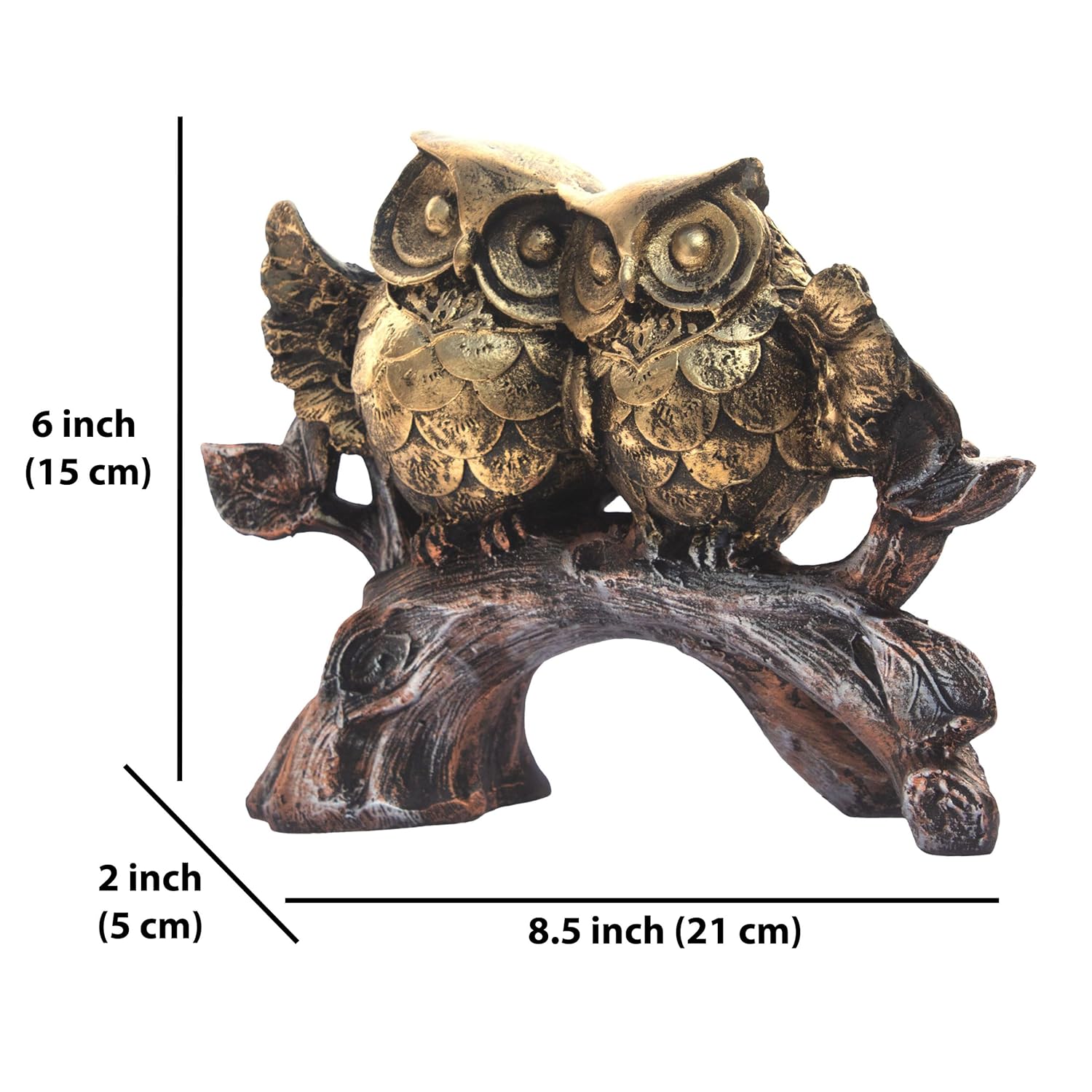 The Two Owls on a Bark Showpiece - Polyresin Owl Statue for Home, Living Room Decor, Study Table and Office (2 Owls on Branch) — photo — 5 of 8