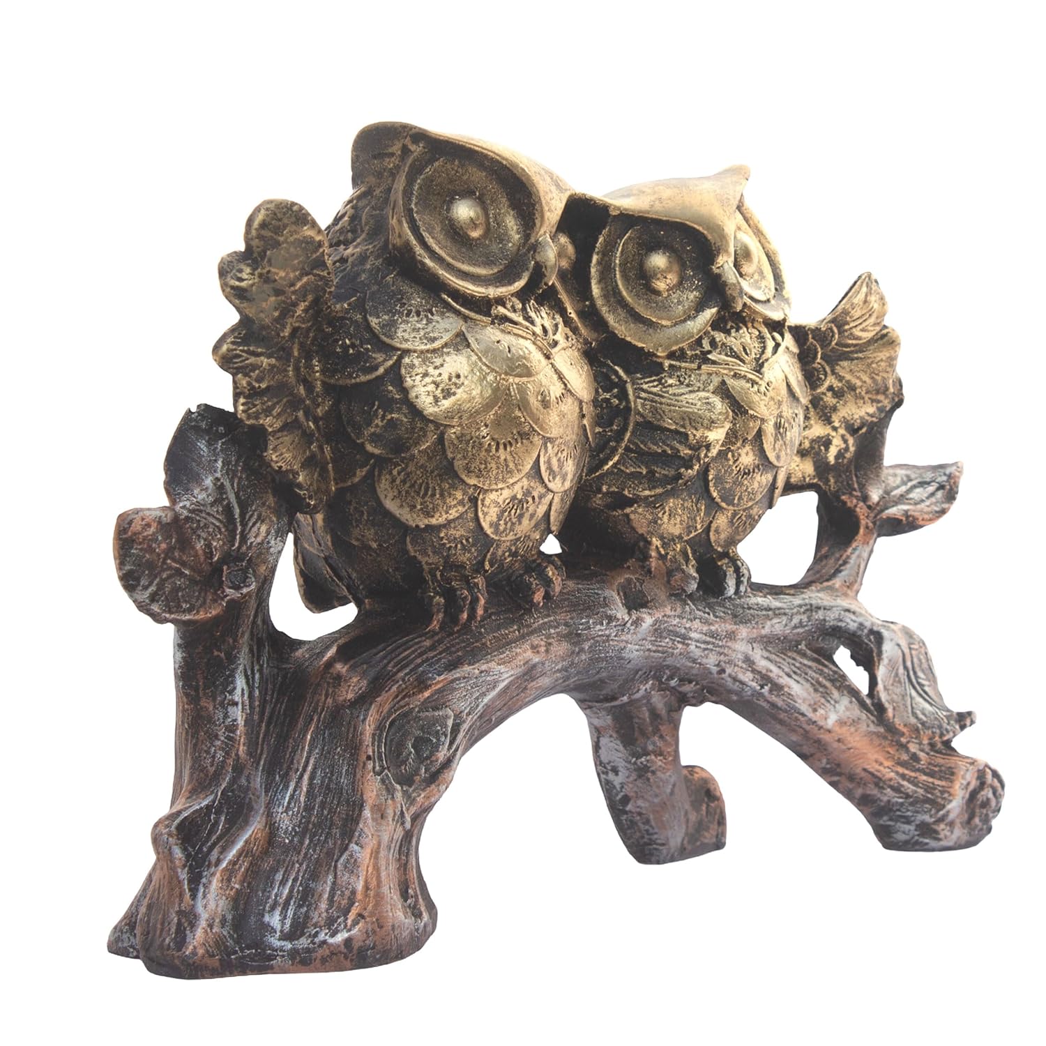 The Two Owls on a Bark Showpiece - Polyresin Owl Statue for Home, Living Room Decor, Study Table and Office (2 Owls on Branch) — photo — 7 of 8