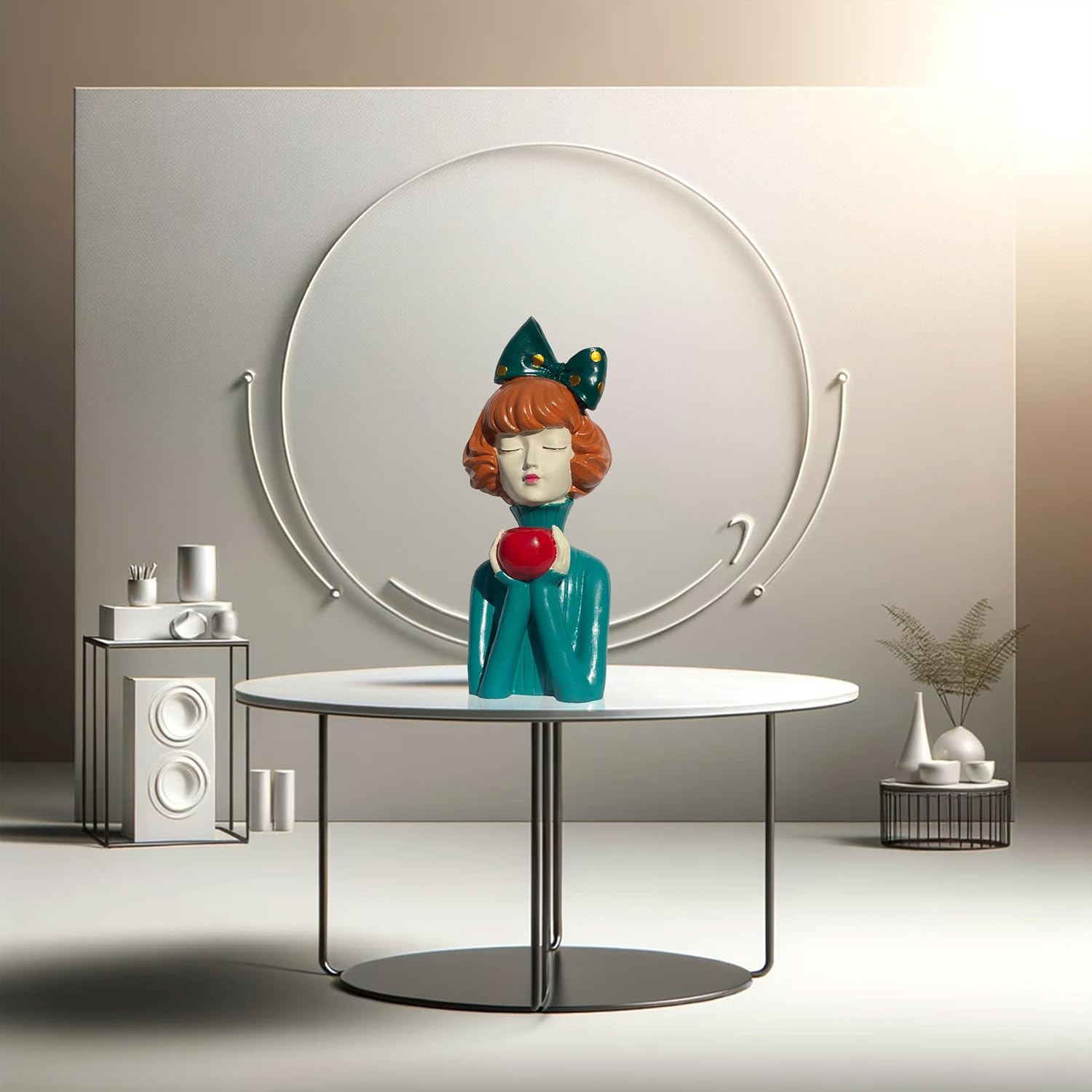 Elegant Resin Girl Figurine with Apple - Art Deco Inspired Home Accent Living Room Tabletop Decorative Item Showpiece (Green, Vintage Lady) — photo — 2 of 7