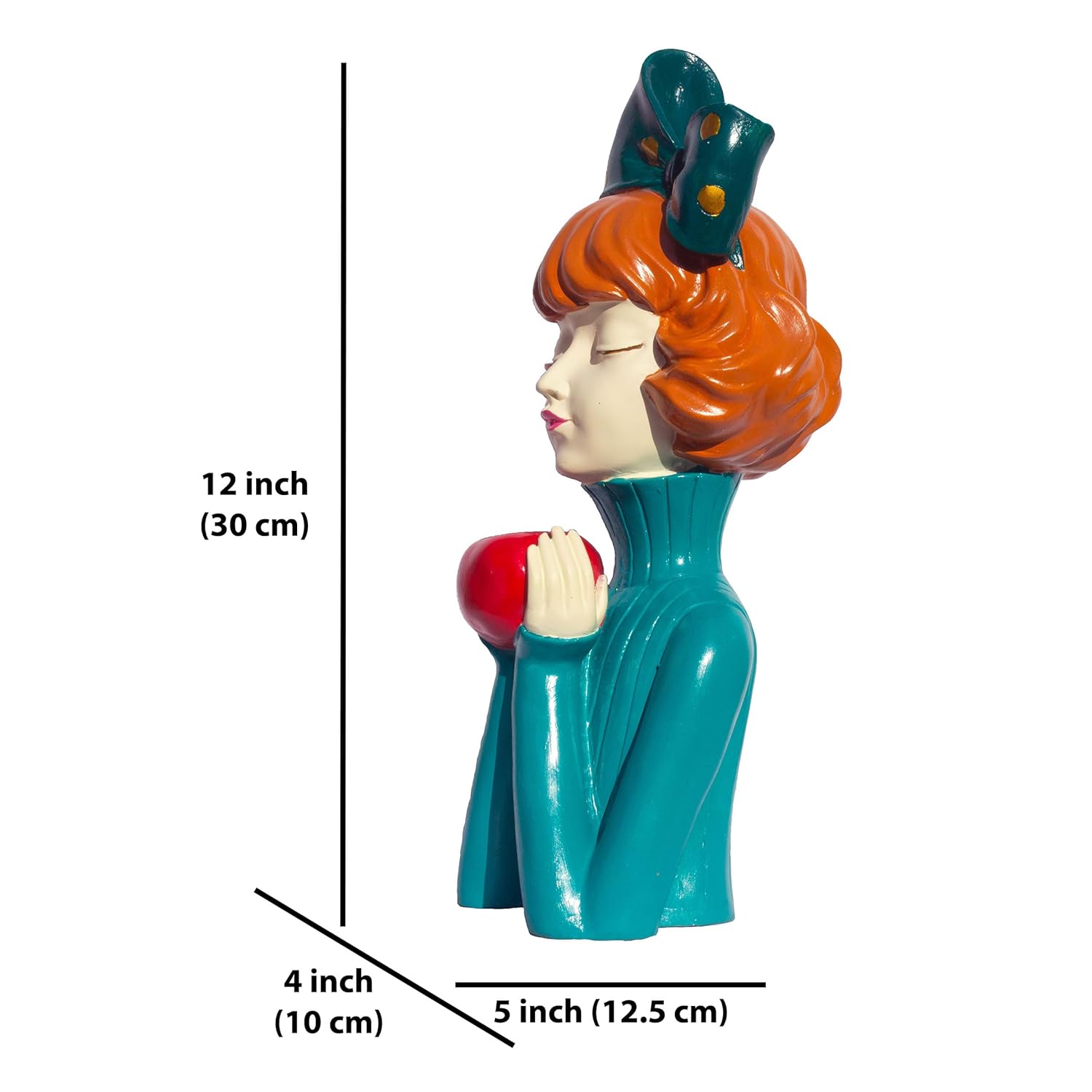 Elegant Resin Girl Figurine with Apple - Art Deco Inspired Home Accent Living Room Tabletop Decorative Item Showpiece (Green, Vintage Lady) — photo — 7 of 7