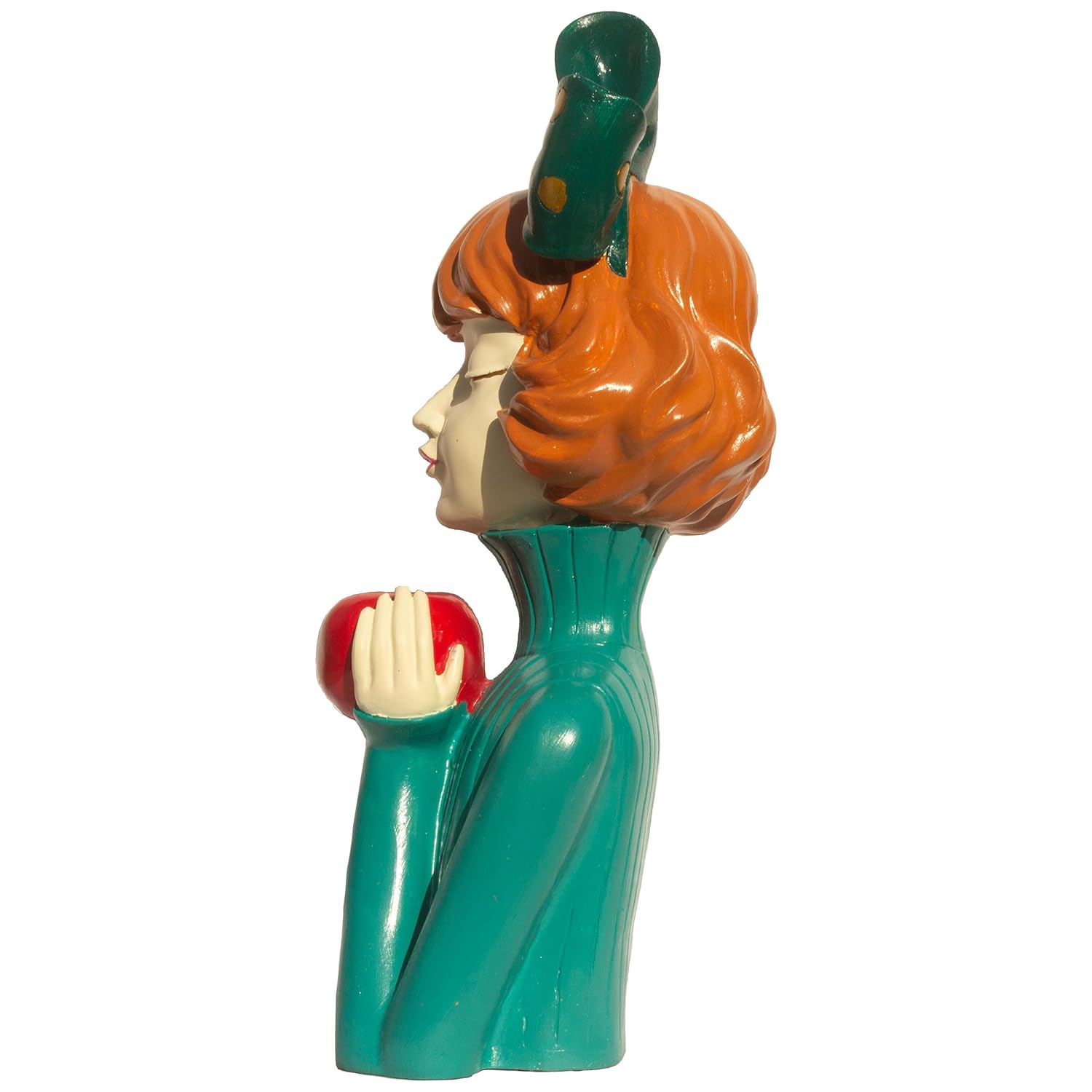 Elegant Resin Girl Figurine with Apple - Art Deco Inspired Home Accent Living Room Tabletop Decorative Item Showpiece (Green, Vintage Lady) — photo — 5 of 7