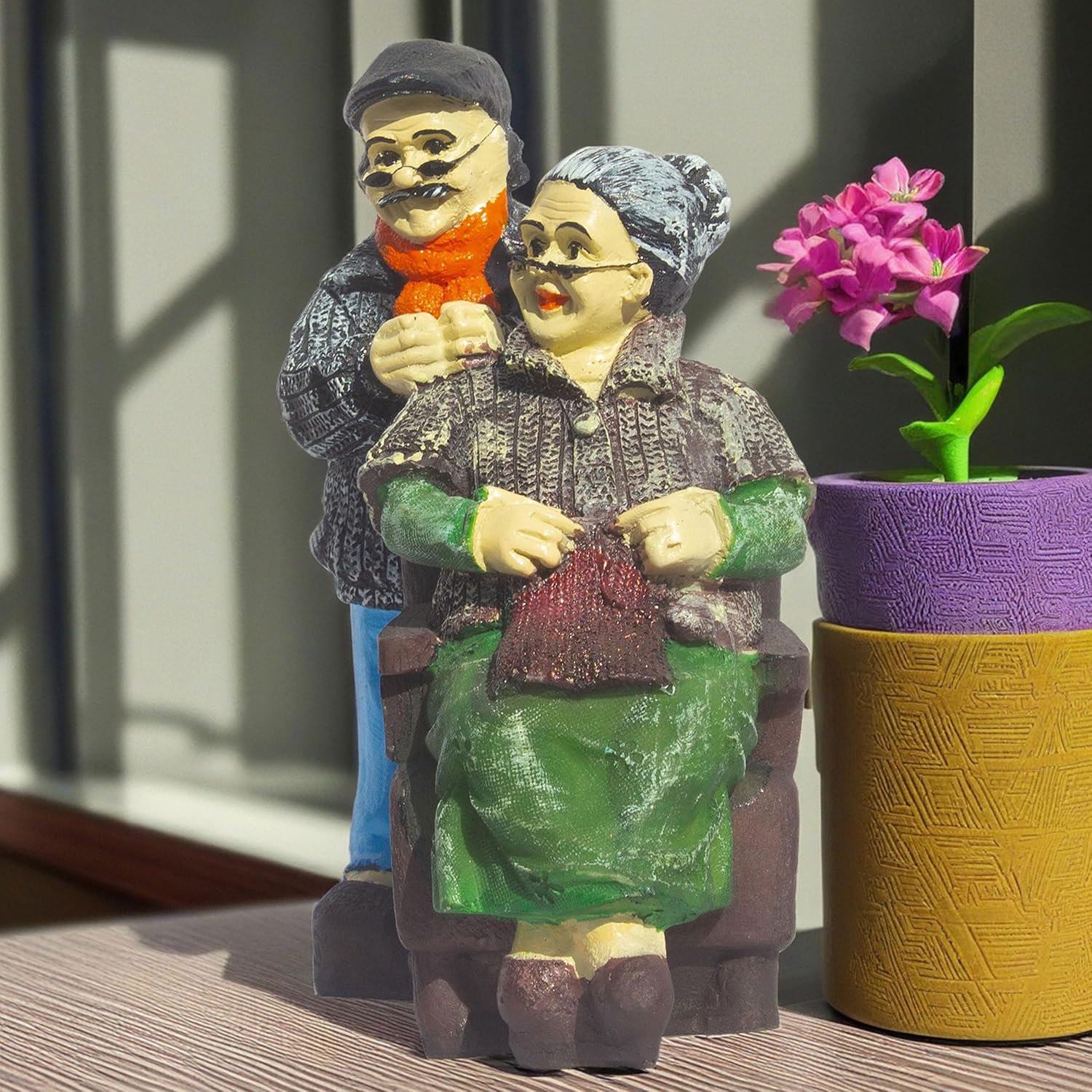 Enduring Companionship Polyresin Elderly Couple Figurine - Nostalgic Heartwarming Home Decor Showpiece for Living Room, Study Table, Gift (Dada Dadi 1) — photo — 3 of 8