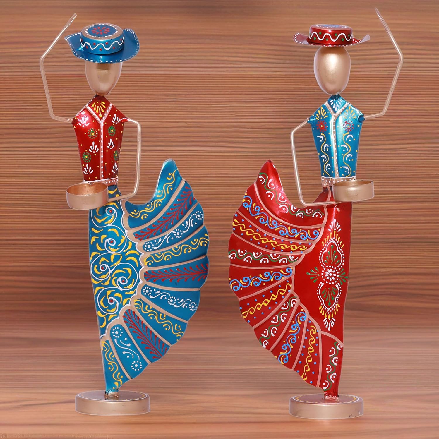 Colorful Dancers Iron Showpiece with Tealight Candle Holder - Decorative Figurine for Home, Celebratory Gift for Anniversary, Festivals & Weddings (Mariachi Dancers) — photo — 7 of 8