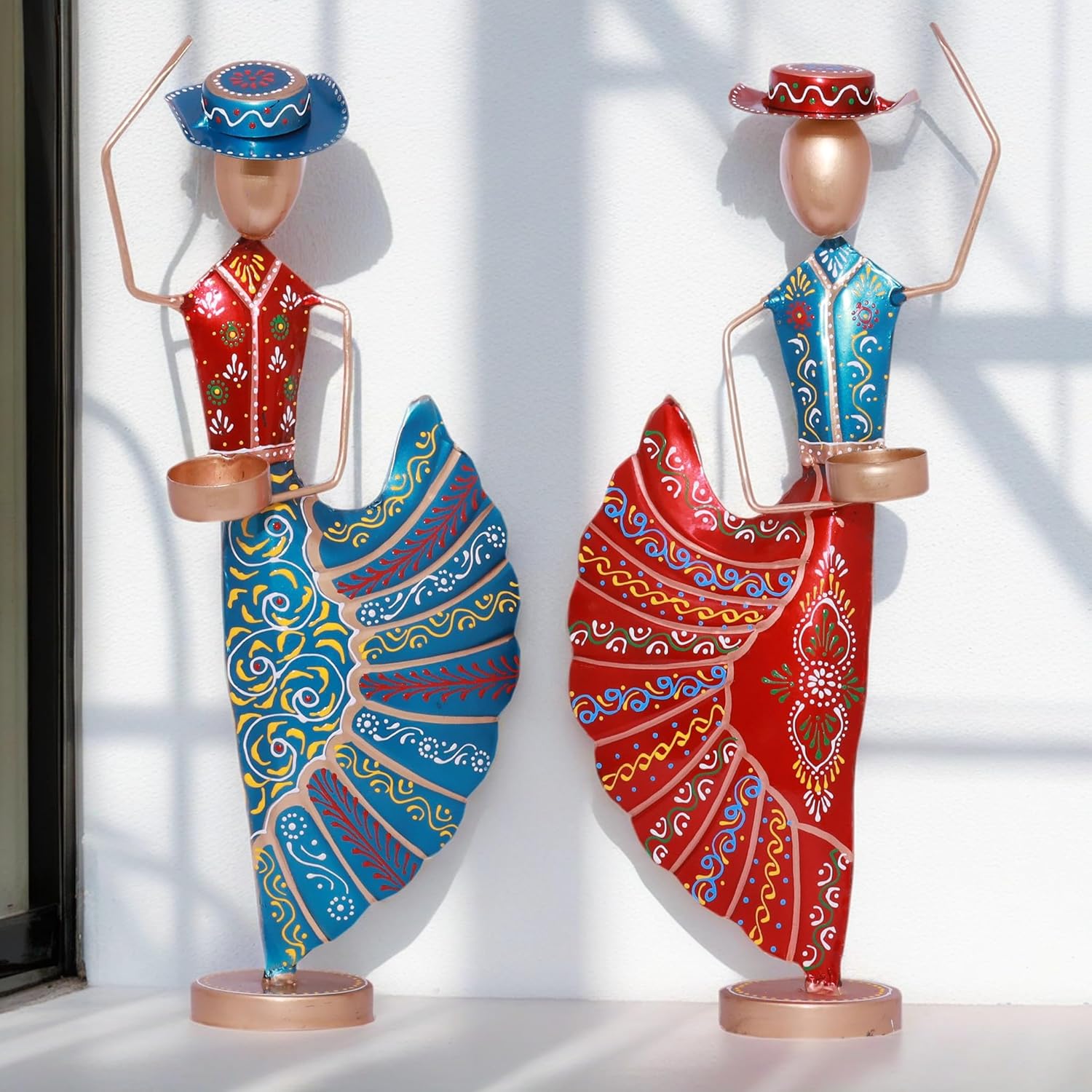 Colorful Dancers Iron Showpiece with Tealight Candle Holder - Decorative Figurine for Home, Celebratory Gift for Anniversary, Festivals & Weddings (Mariachi Dancers) — photo — 3 of 8