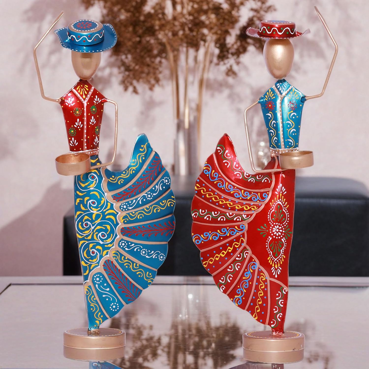Colorful Dancers Iron Showpiece with Tealight Candle Holder - Decorative Figurine for Home, Celebratory Gift for Anniversary, Festivals & Weddings (Mariachi Dancers) — photo — 2 of 8