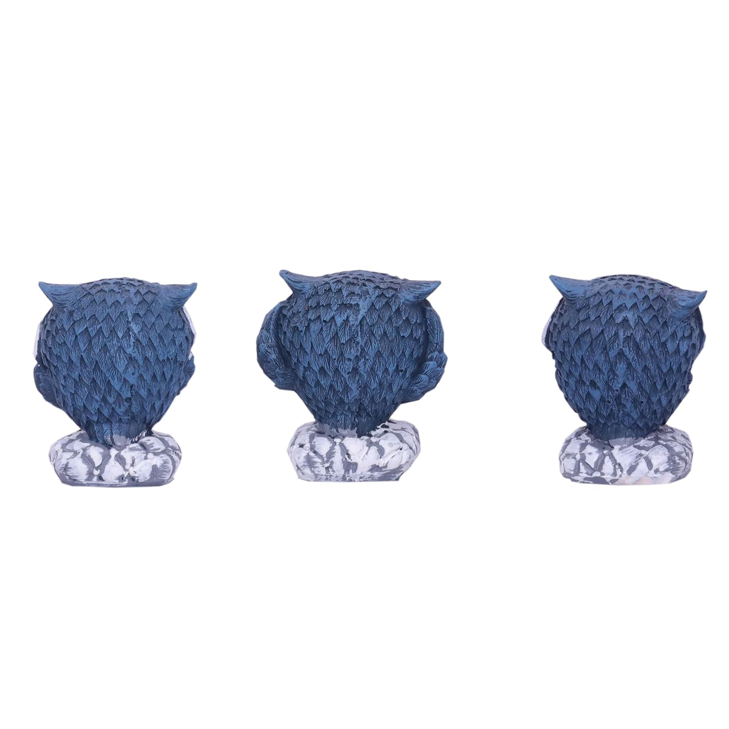 Charming Trio of Wisdom Owls - Hand-Finished Deep Blue Decorative Figurines with Textured Plumage - Perfect for Bookshelf, Desk, Home Decor - Symbolic Artisanal Owl Statues — photo — 5 of 8