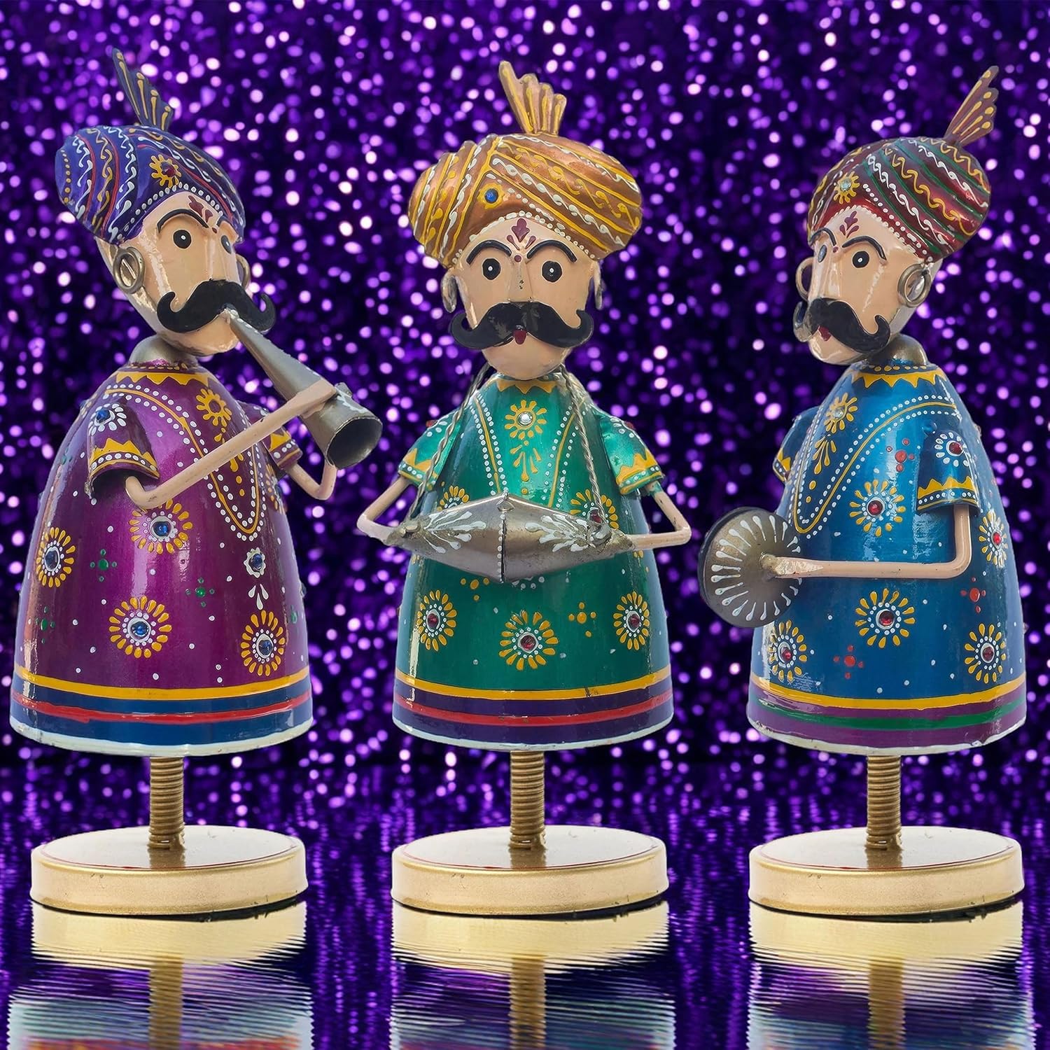 Handcrafted Trio of Mota Bhai Musicians Iron Figurine Traditional Home Decor Showpiece Set for Living Room, Office, Festivities, Music Lovers (Tabletop 1) — photo — 5 of 7