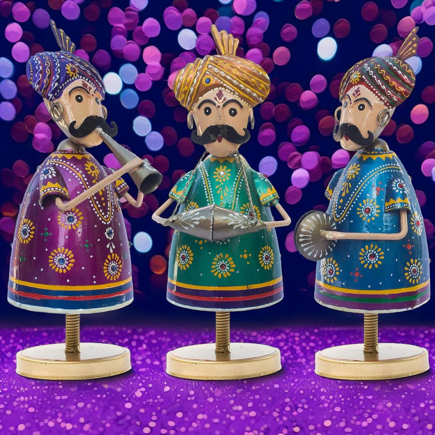 Handcrafted Trio of Mota Bhai Musicians Iron Figurine Traditional Home Decor Showpiece Set for Living Room, Office, Festivities, Music Lovers (Tabletop 1) — photo — 2 of 7