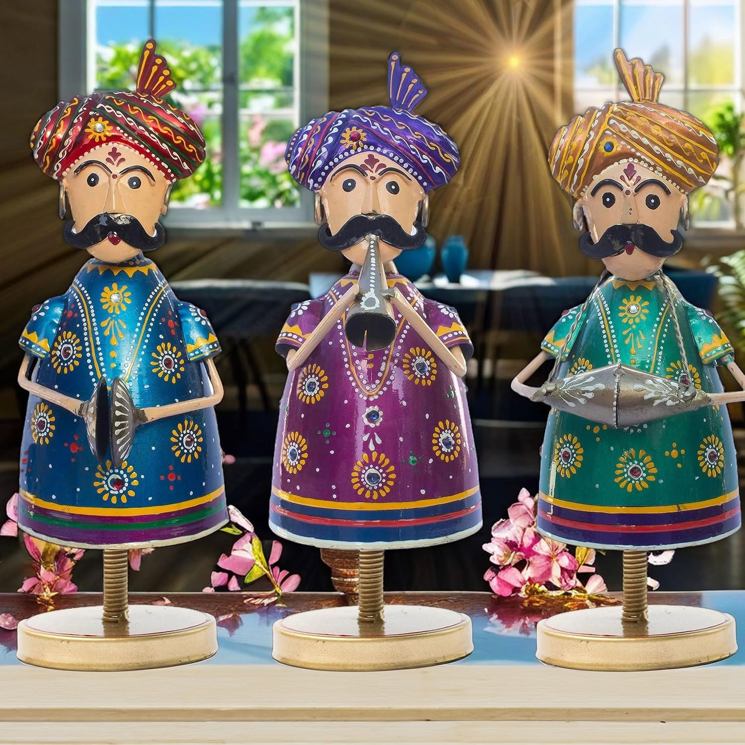 Handcrafted Trio of Mota Bhai Musicians Iron Figurine Traditional Home Decor Showpiece Set for Living Room, Office, Festivities, Music Lovers (Tabletop 1) — photo — 7 of 7