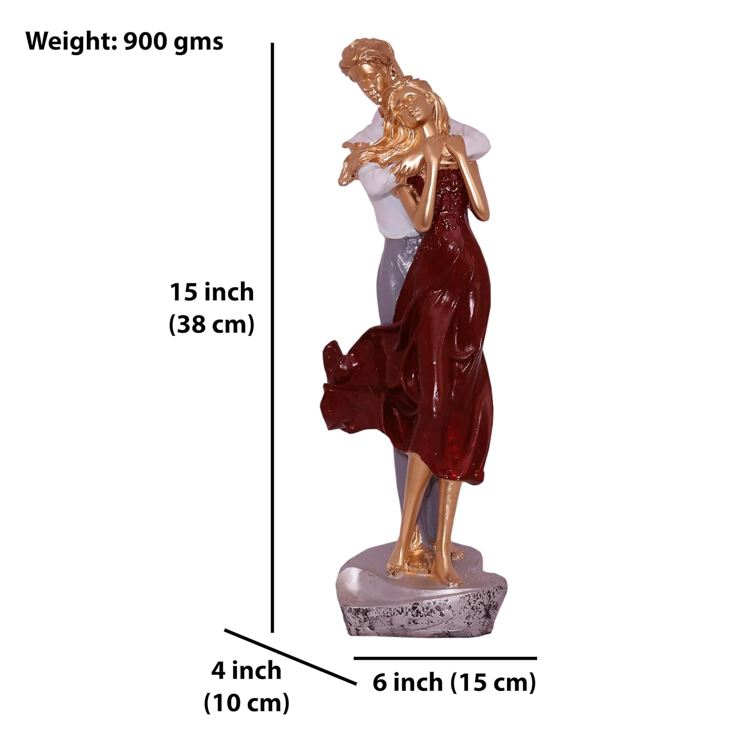 Romantic Embrace Showpiece Statue - Love Figurine with Heart-Shaped Base for Home Decor, Perfect for Valentine's Day, Anniversaries, Wedding Gifts (Dancing Couple Red) — photo — 3 of 9