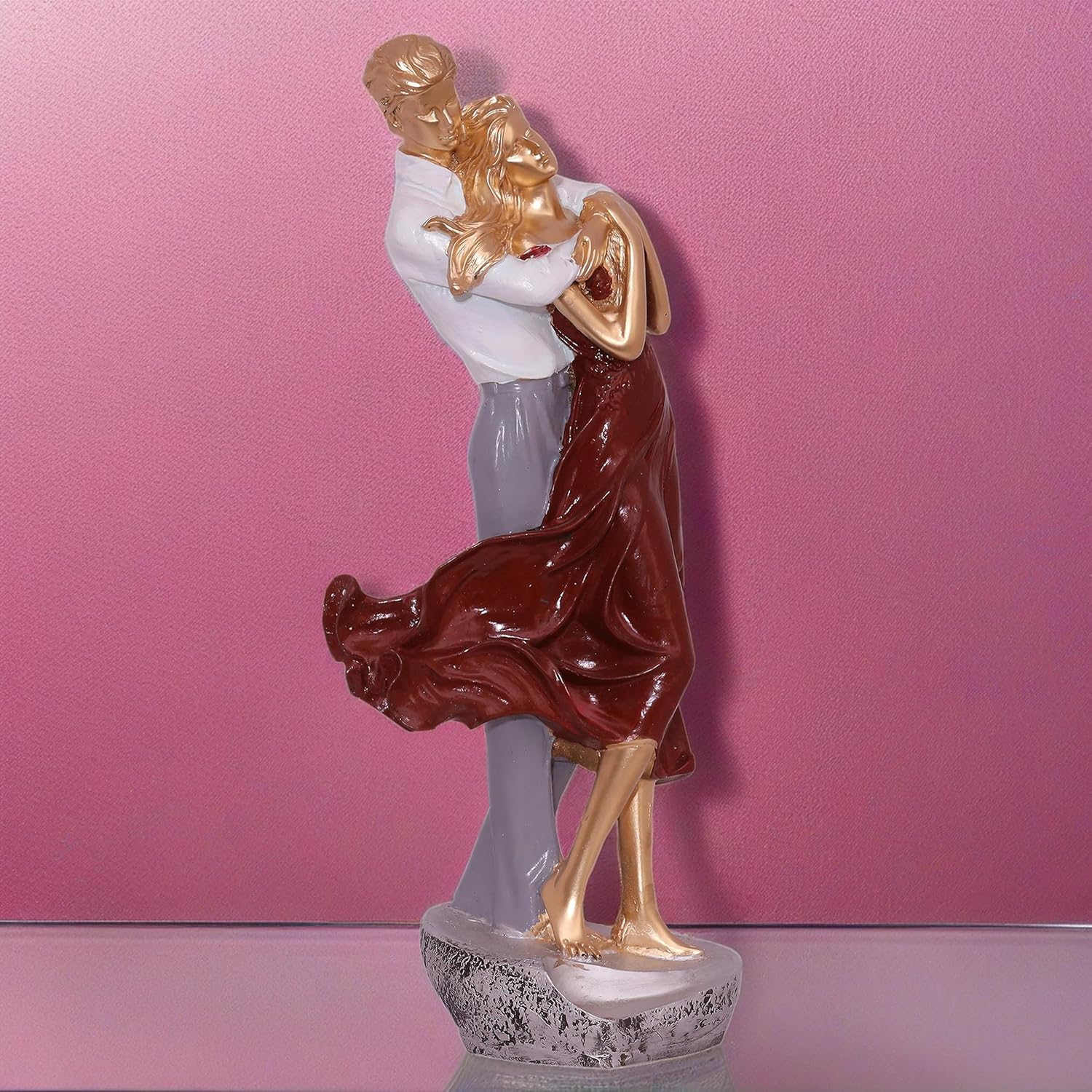 Romantic Embrace Showpiece Statue - Love Figurine with Heart-Shaped Base for Home Decor, Perfect for Valentine's Day, Anniversaries, Wedding Gifts (Dancing Couple Red) — photo — 7 of 9