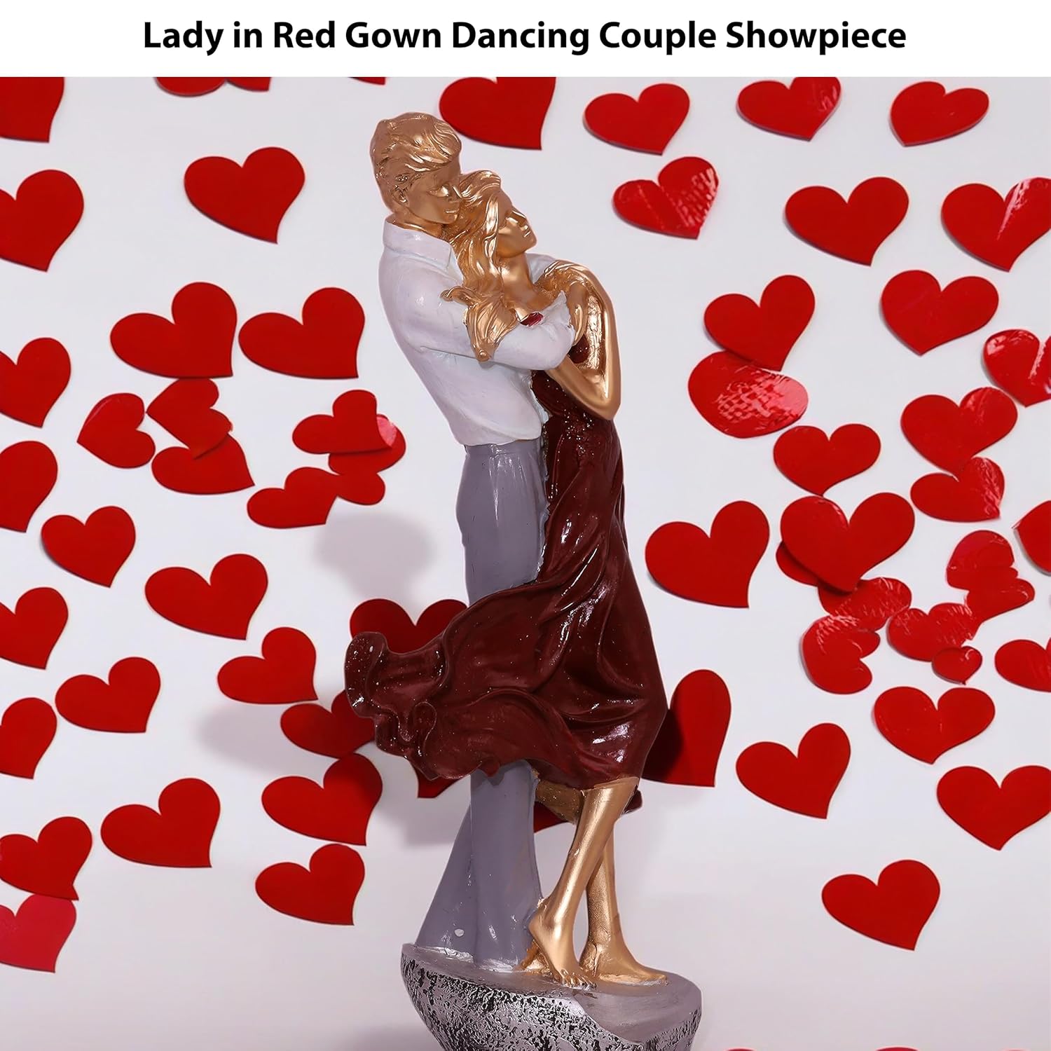 Romantic Embrace Showpiece Statue - Love Figurine with Heart-Shaped Base for Home Decor, Perfect for Valentine's Day, Anniversaries, Wedding Gifts (Dancing Couple Red) — photo — 5 of 9