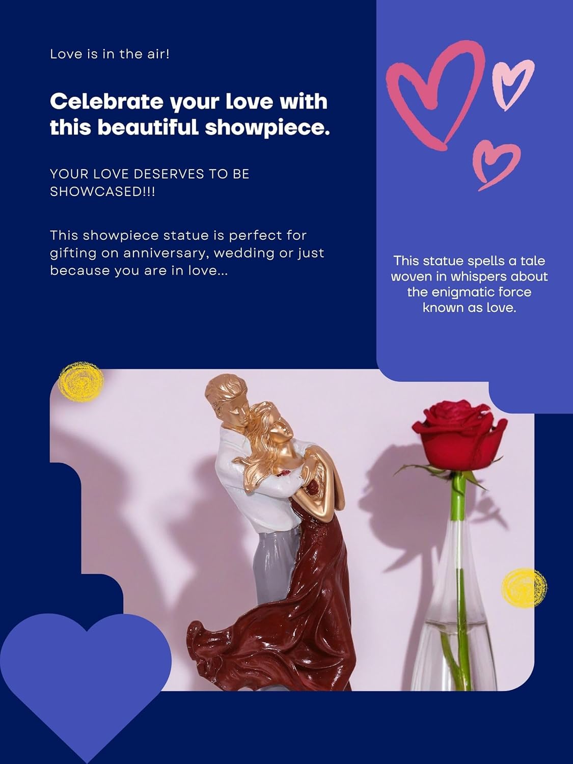 Romantic Embrace Showpiece Statue - Love Figurine with Heart-Shaped Base for Home Decor, Perfect for Valentine's Day, Anniversaries, Wedding Gifts (Dancing Couple Red) — photo — 4 of 9