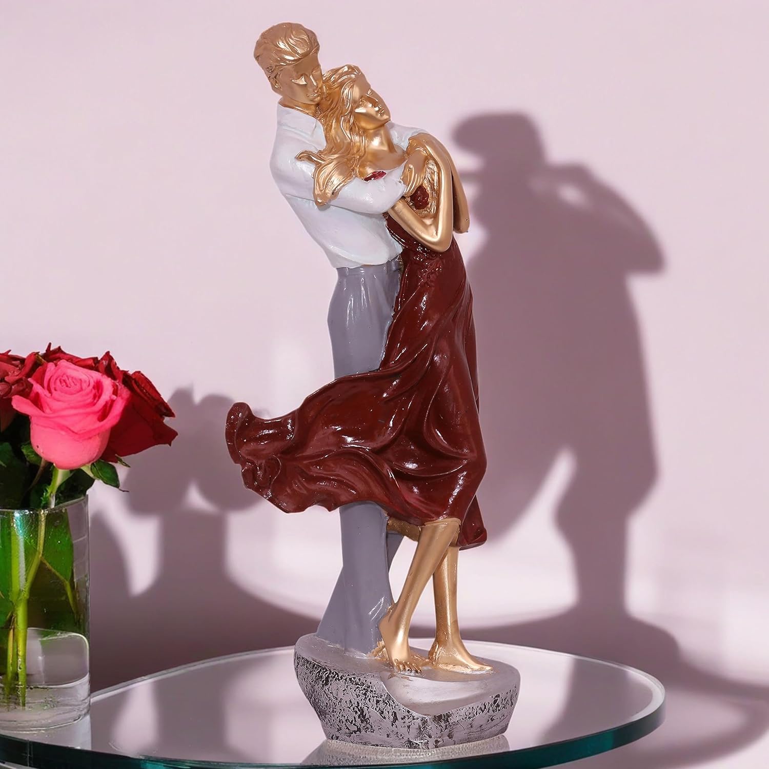 Romantic Embrace Showpiece Statue - Love Figurine with Heart-Shaped Base for Home Decor, Perfect for Valentine's Day, Anniversaries, Wedding Gifts (Dancing Couple Red) — photo — 2 of 9