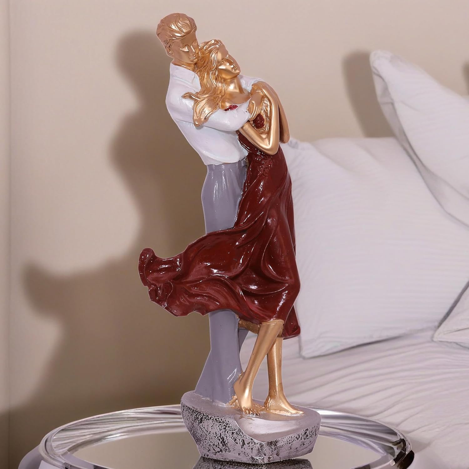Romantic Embrace Showpiece Statue - Love Figurine with Heart-Shaped Base for Home Decor, Perfect for Valentine's Day, Anniversaries, Wedding Gifts (Dancing Couple Red) — photo — 6 of 9