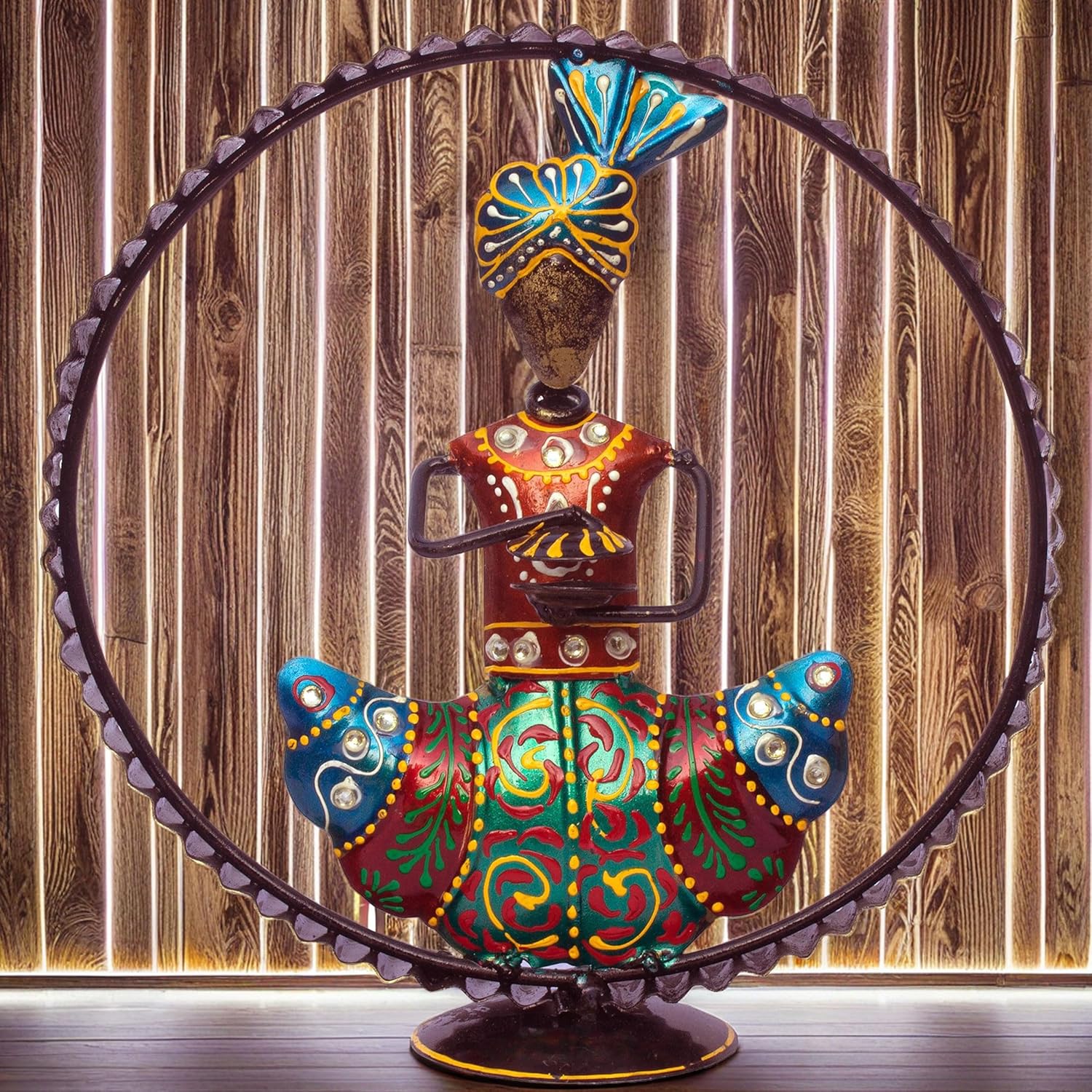 Ethnic Rajasthani Musicians Figurine Set - Iron Hand-Painted Home Decor - Ideal for Wedding, Anniversary & Housewarming Gifts - Vibrant Tabletop Wall Hanging Showcase (Framed) — photo — 4 of 9