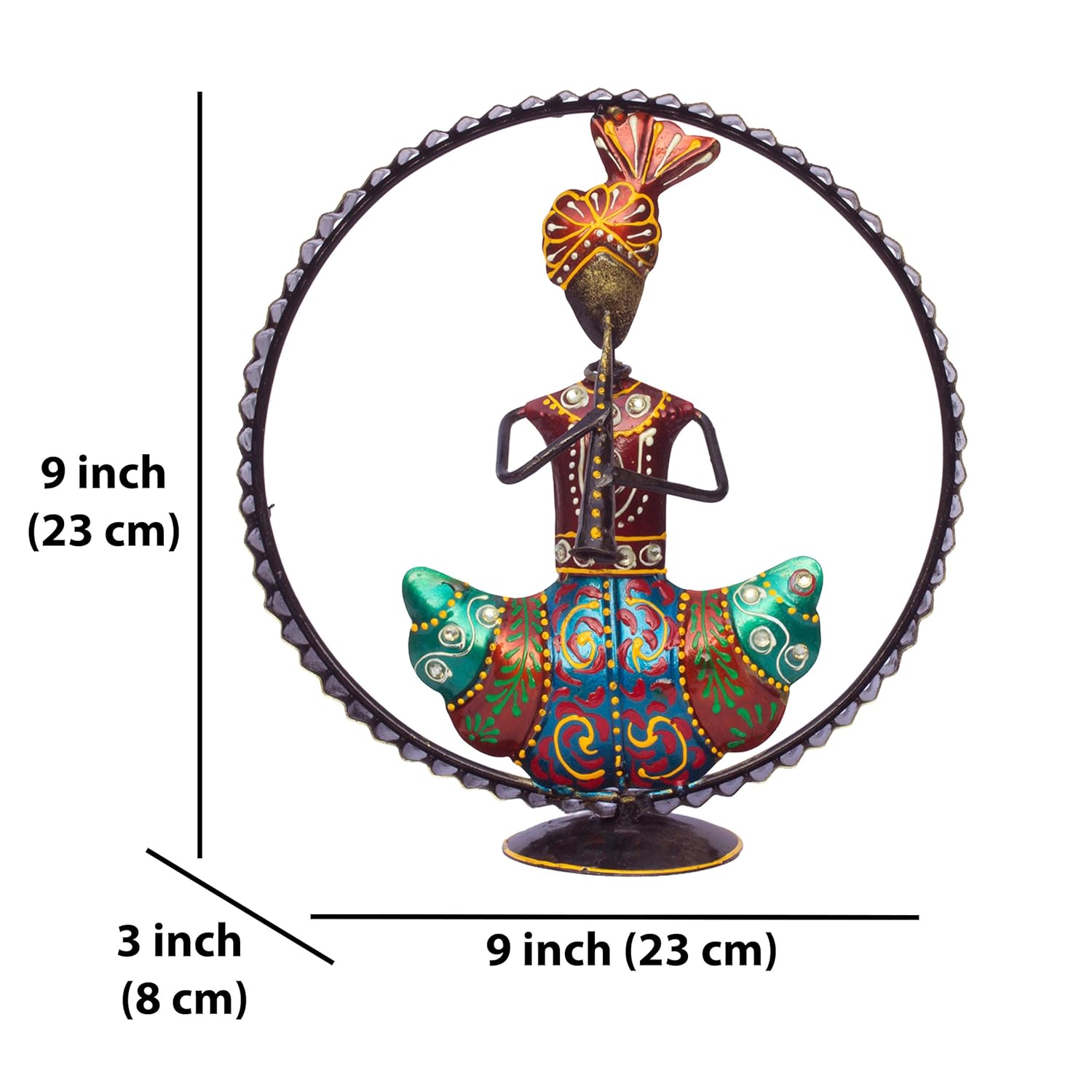 Ethnic Rajasthani Musicians Figurine Set - Iron Hand-Painted Home Decor - Ideal for Wedding, Anniversary & Housewarming Gifts - Vibrant Tabletop Wall Hanging Showcase (Framed) — photo — 7 of 9
