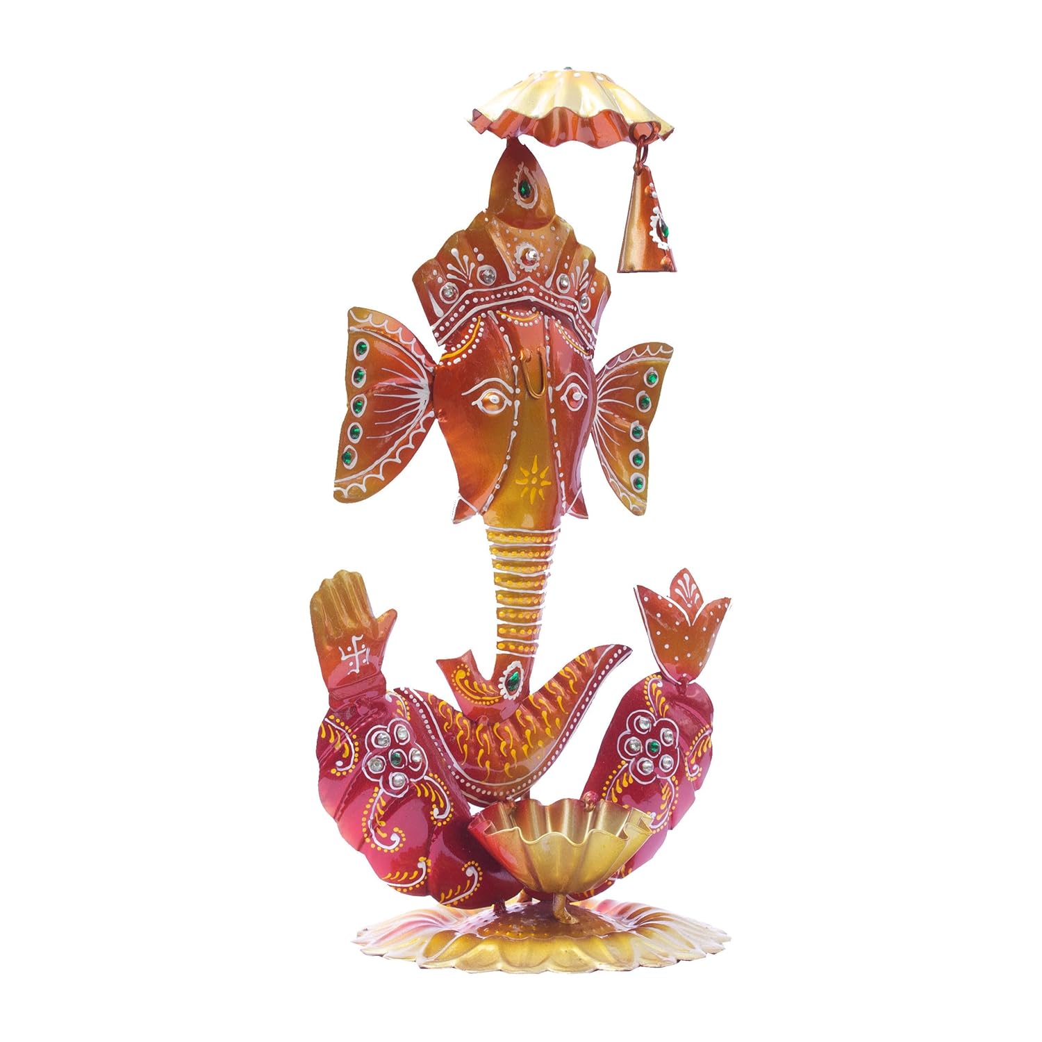 Ganesh Ghanti Diya TeaLight Candle Holder Tabletop Figurine Vibrant Metal Ganpati Statue with Mukut Showpiece for Living Room Home Decor, Home Temple, Diwali Gift (Ghanti Ganesh-NM) — photo — 6 of 9