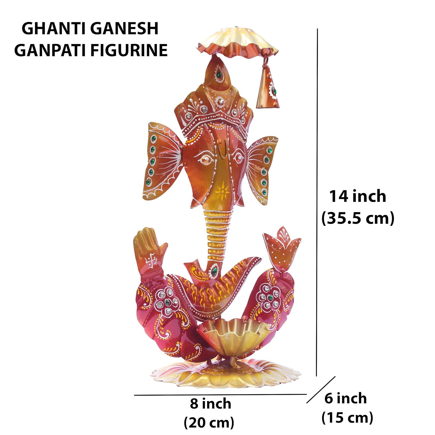 Ganesh Ghanti Diya TeaLight Candle Holder Tabletop Figurine Vibrant Metal Ganpati Statue with Mukut Showpiece for Living Room Home Decor, Home Temple, Diwali Gift (Ghanti Ganesh-NM) — photo — 7 of 9