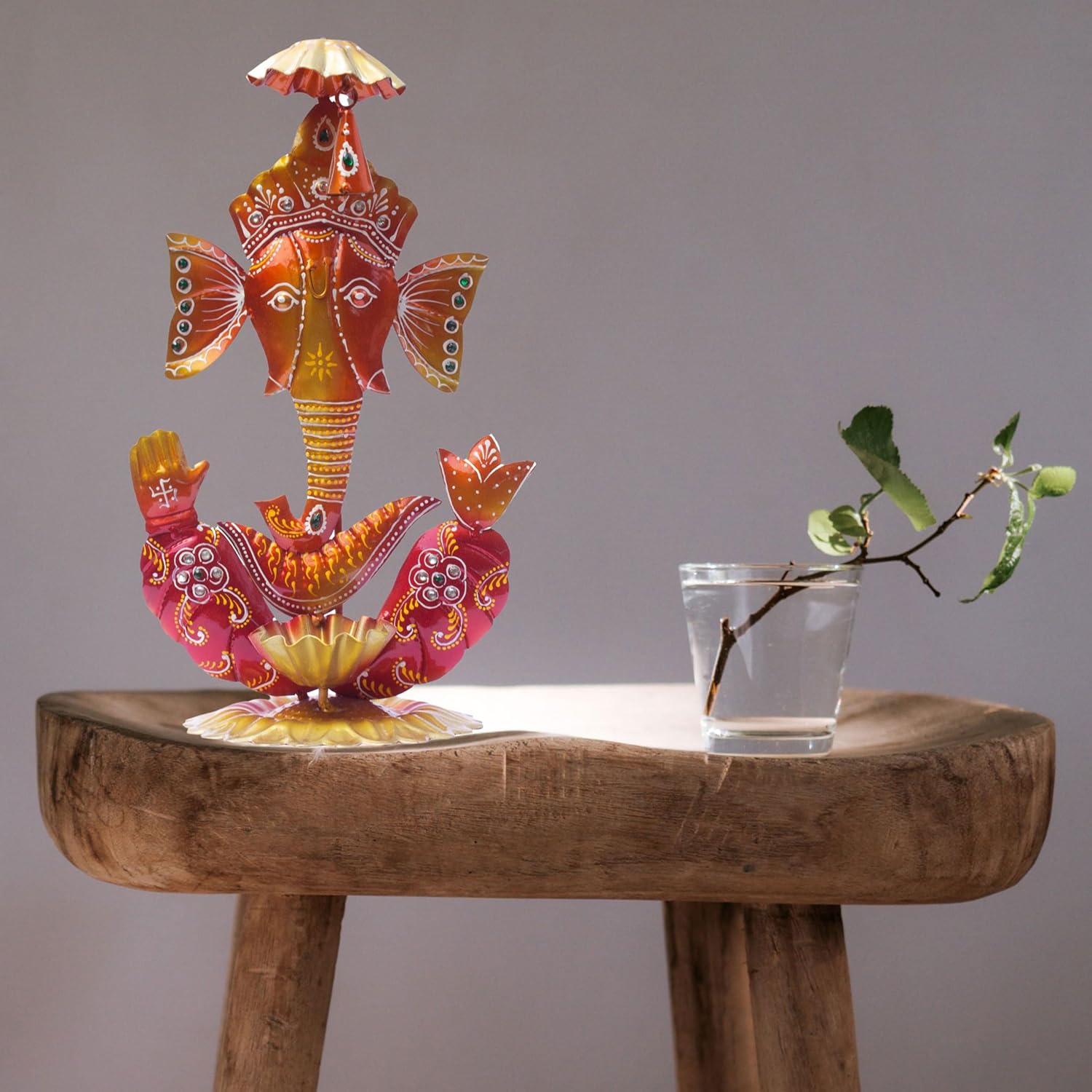 Ganesh Ghanti Diya TeaLight Candle Holder Tabletop Figurine Vibrant Metal Ganpati Statue with Mukut Showpiece for Living Room Home Decor, Home Temple, Diwali Gift (Ghanti Ganesh-NM) — photo — 4 of 9